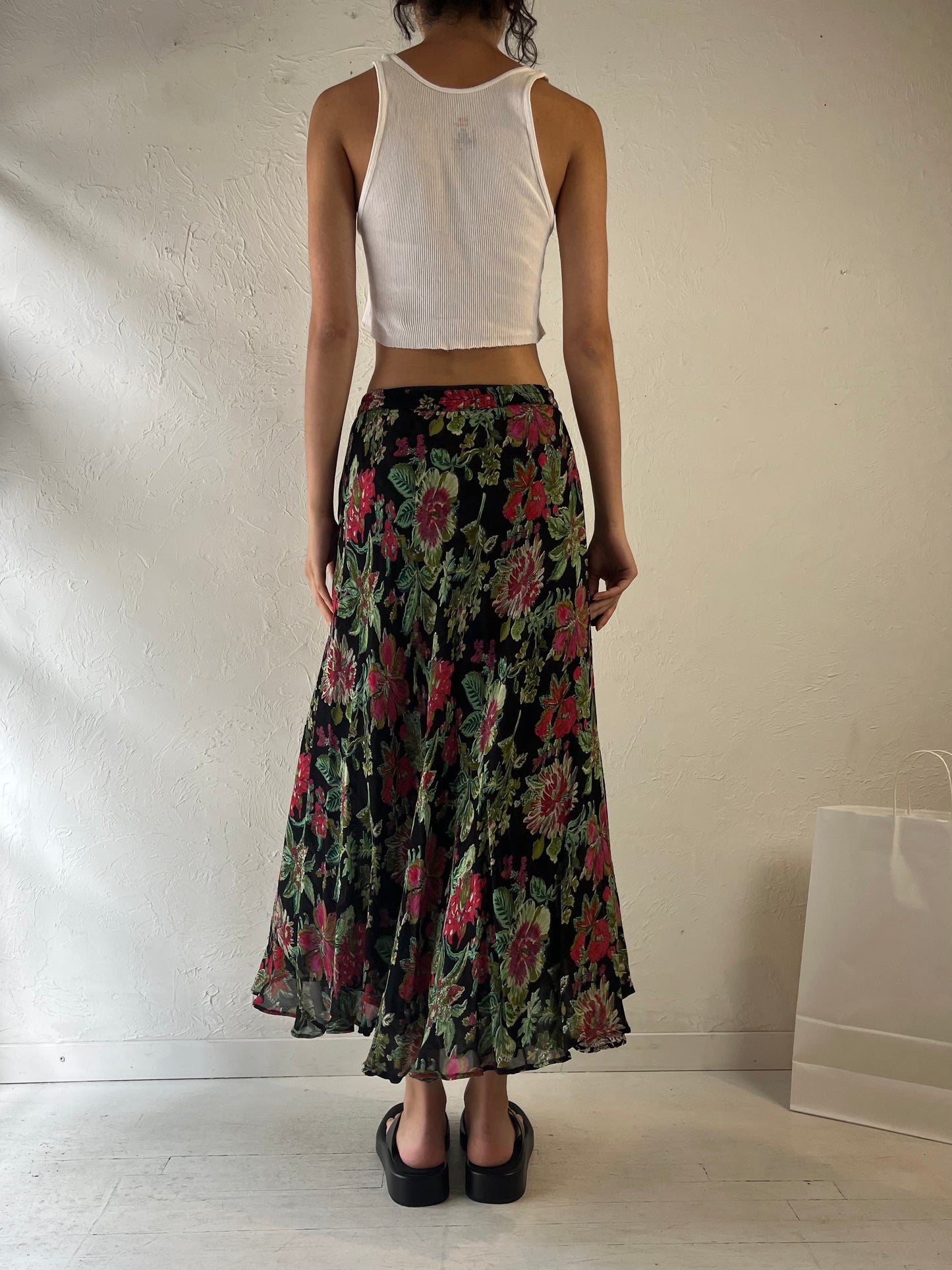 90s Reversible Floral Maxi Skirt / Small