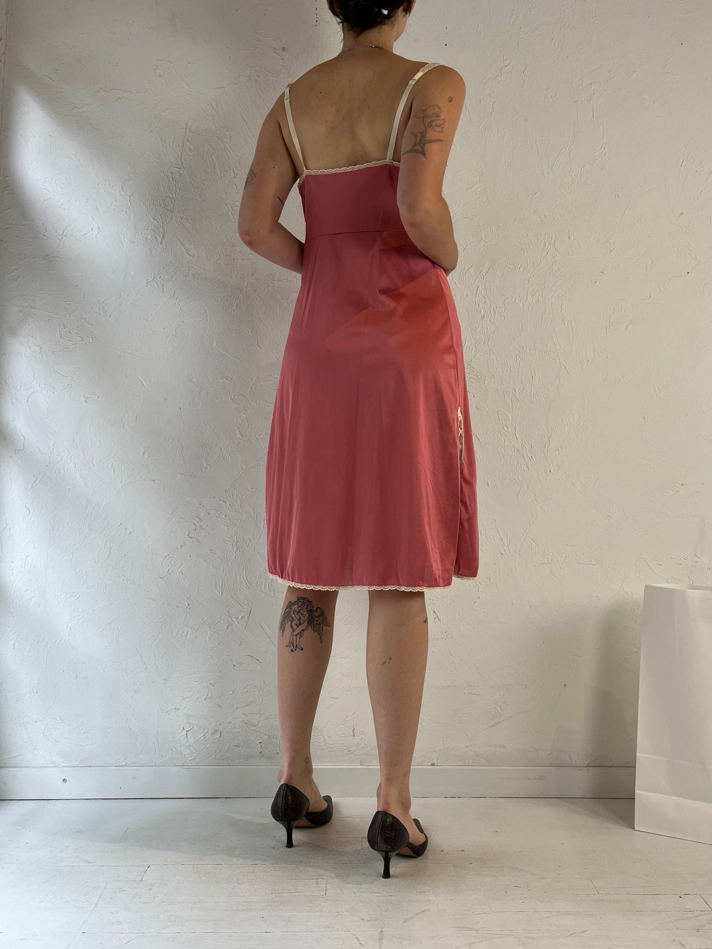 Vintage Pink Lacey Slip Dress / Small
