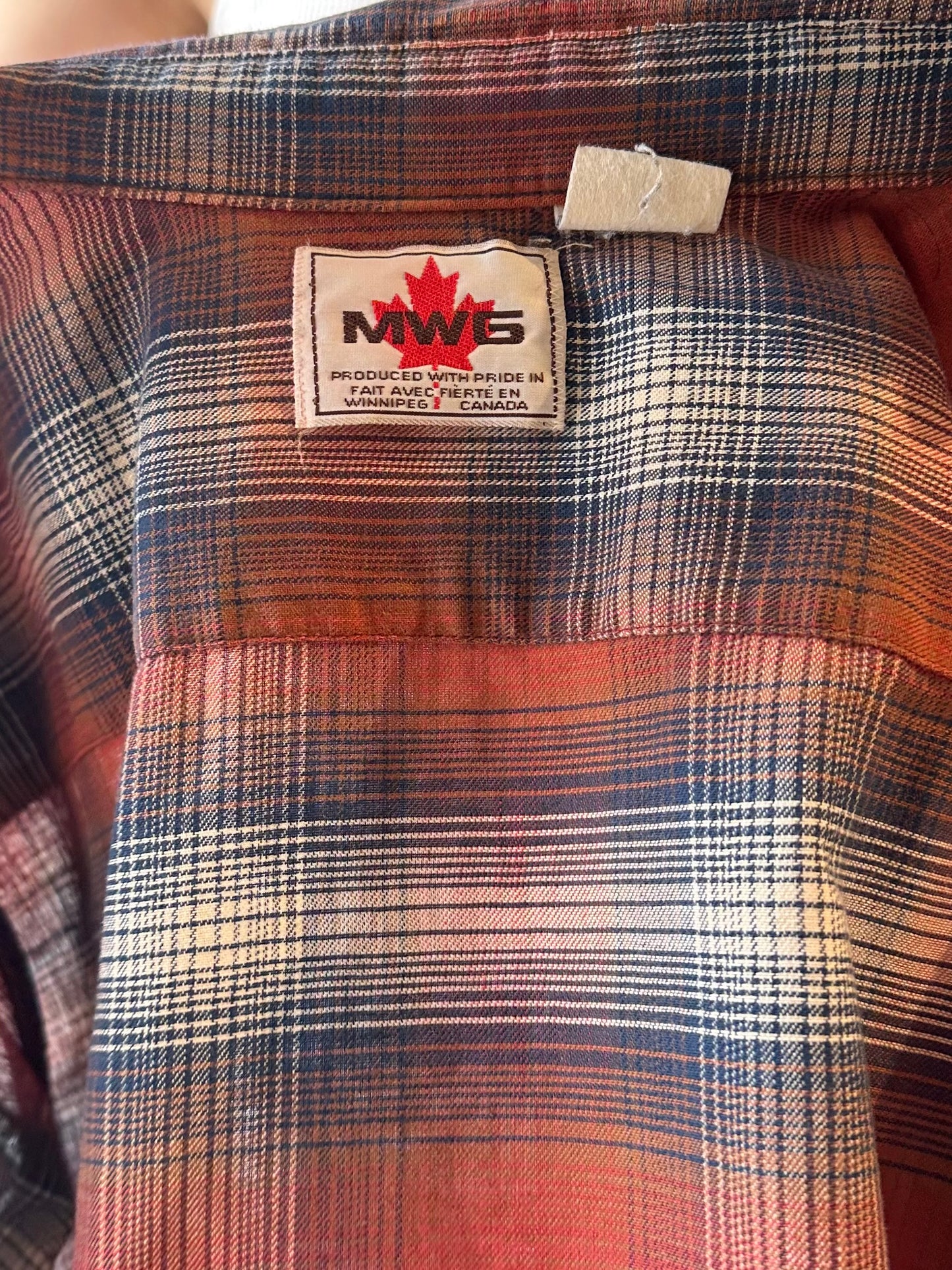 90s ‘MWG’ Orange Plaid Cotton Button Up Shirt / Medium