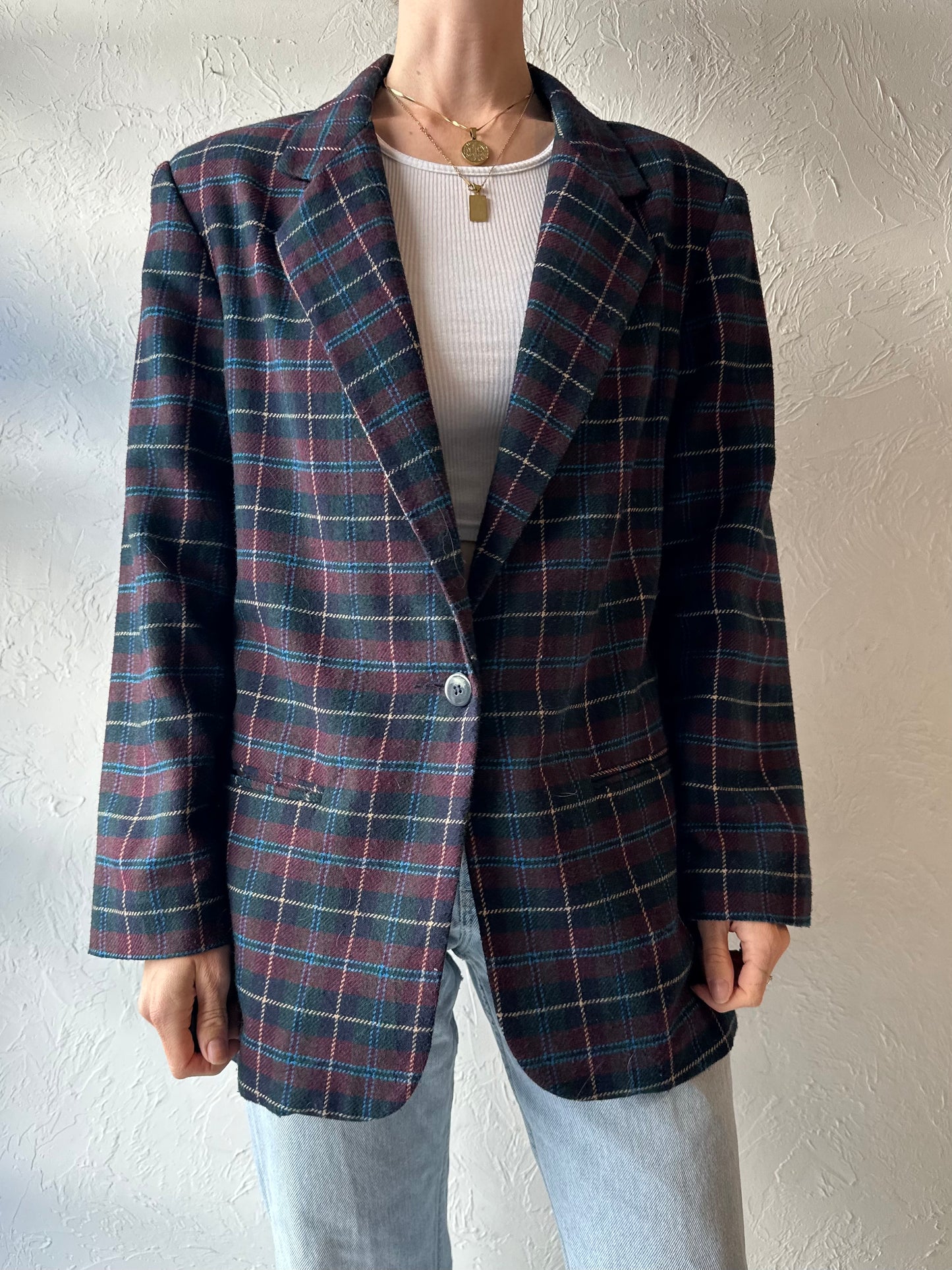 Y2k 'Sag Harbor' Plaid Blazer Jacket / Medium