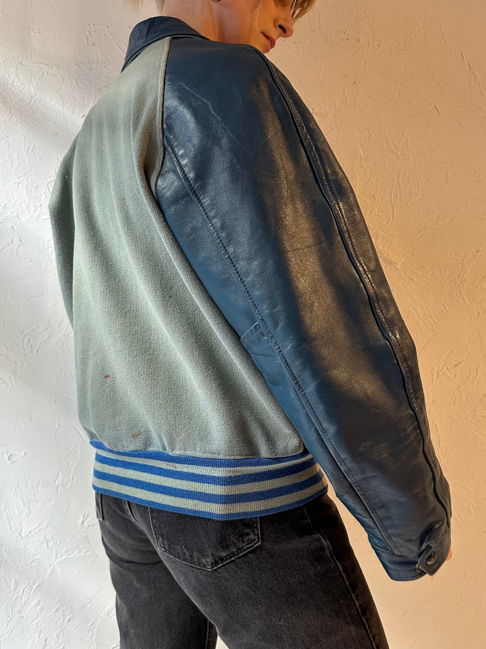 70s ‘Bonson’ Mechanical Engineering Leather Varsity Jacket / Small