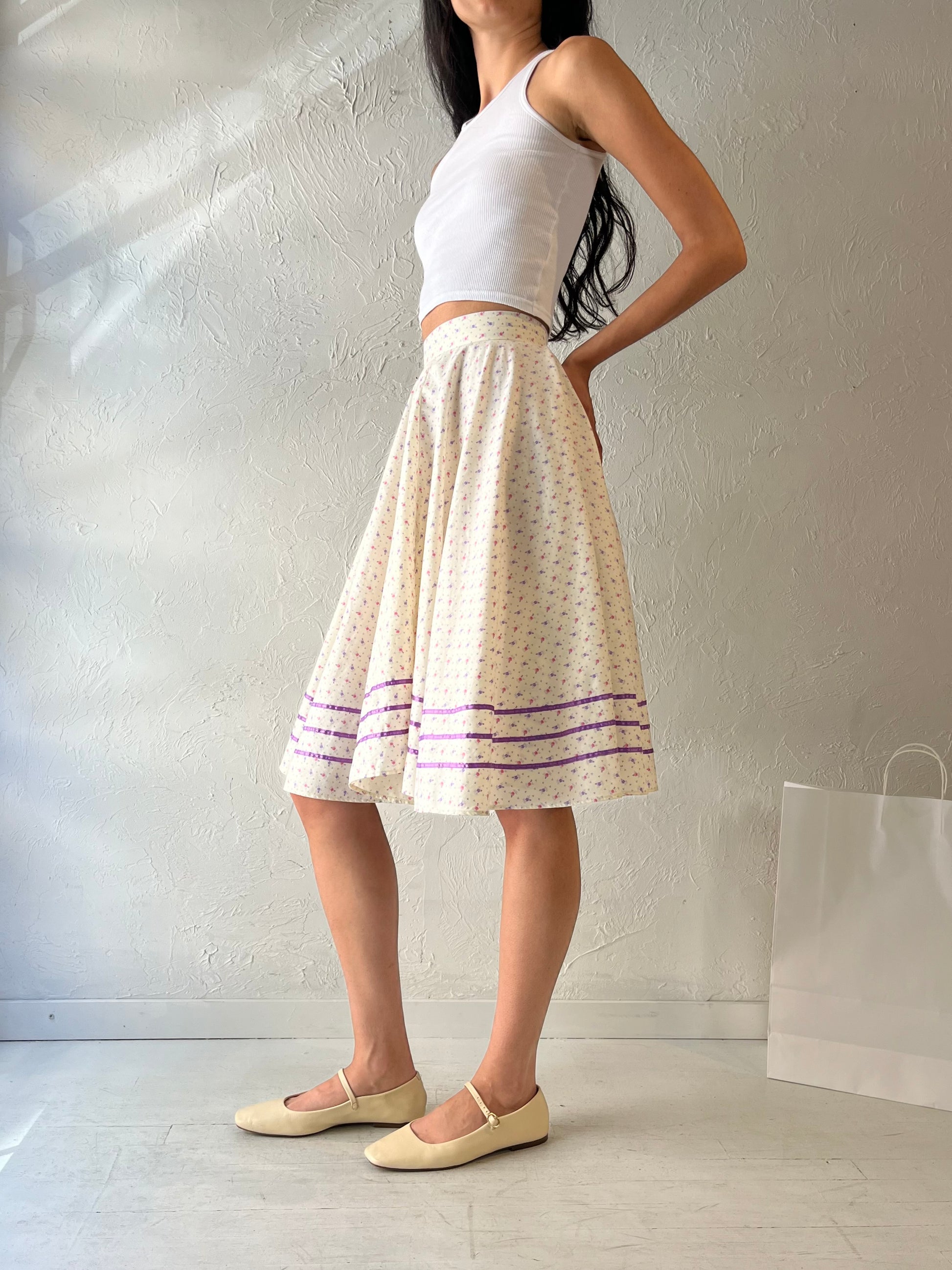 Vintage Handmade Floral Midi Skirt / XS