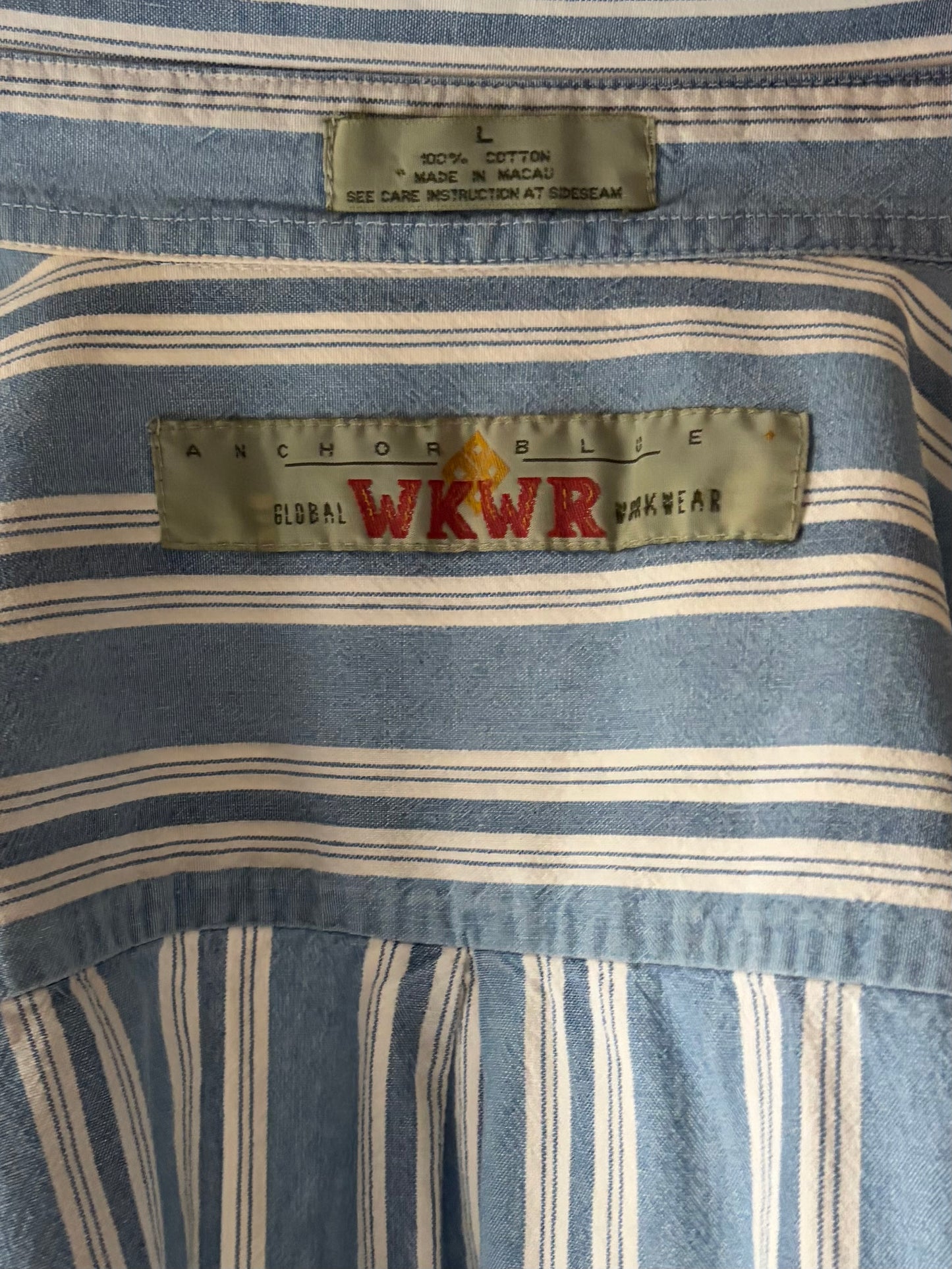 Y2k 'Anchor Blue' Striped Denim Western Cowboy Work Wear Shirt / Large