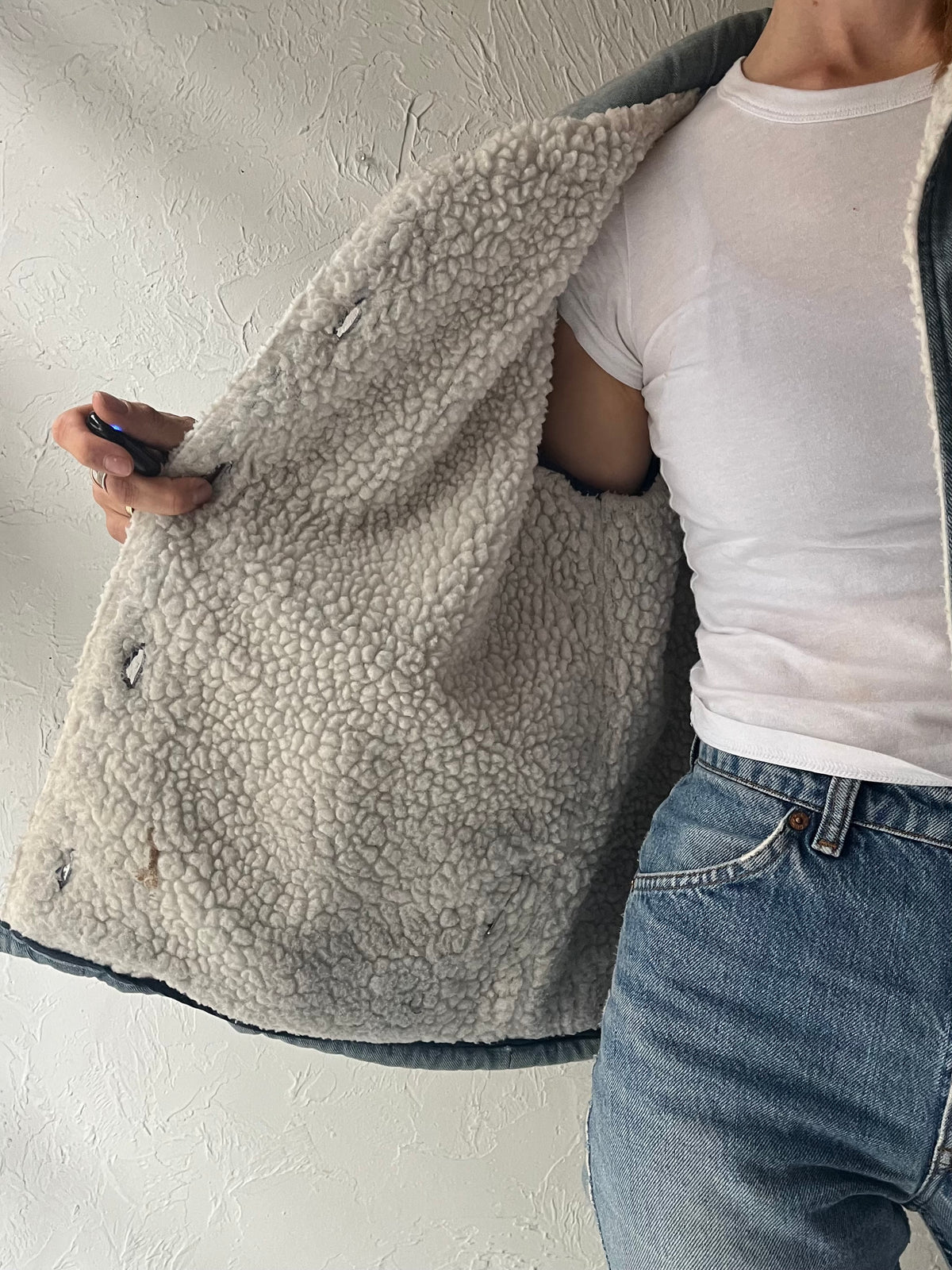 70s Faux Shearling Lined Denim Jacket / Medium