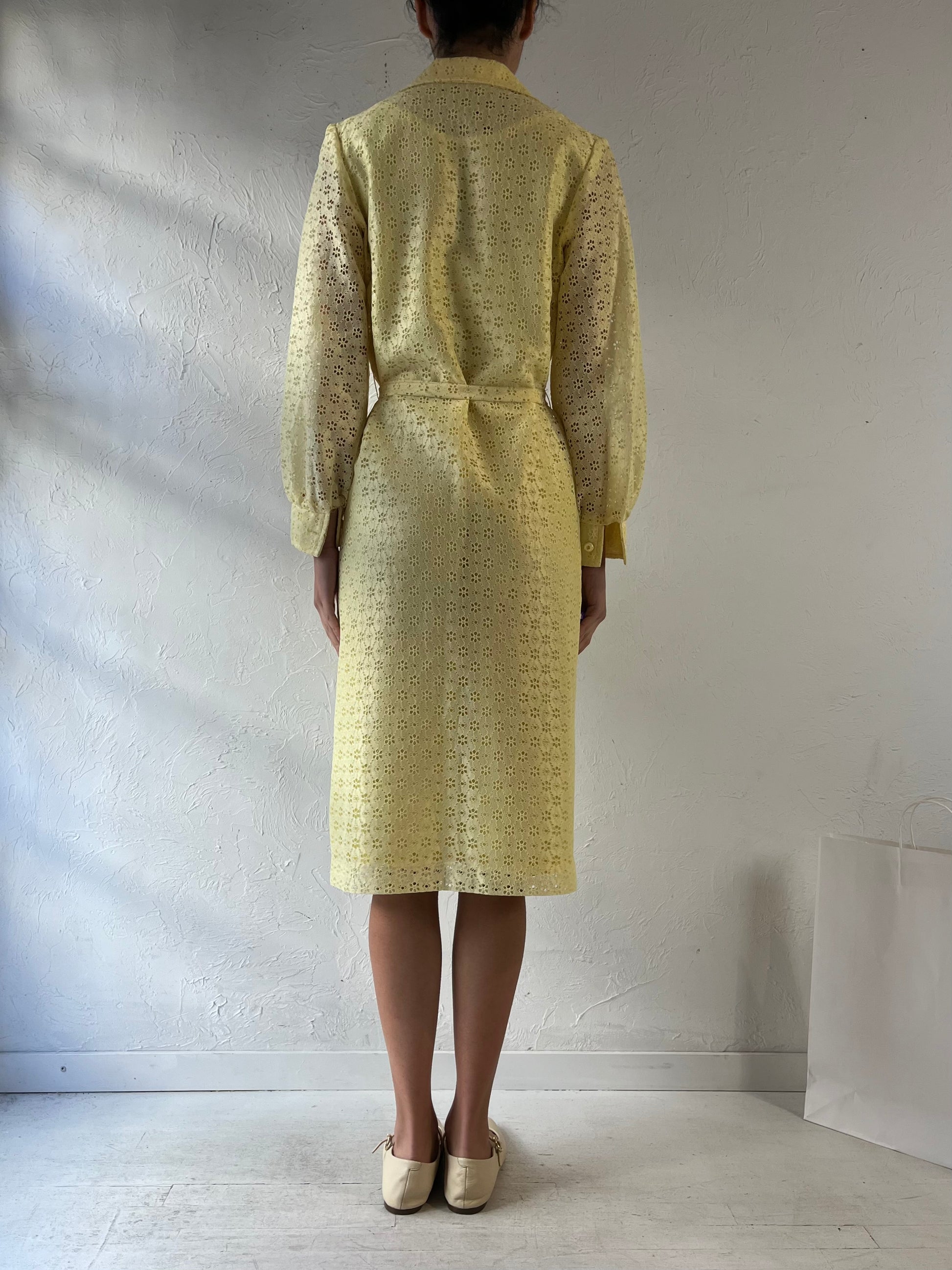 Vintage Handmade Yellow Button Up Jacket Dress / Small
