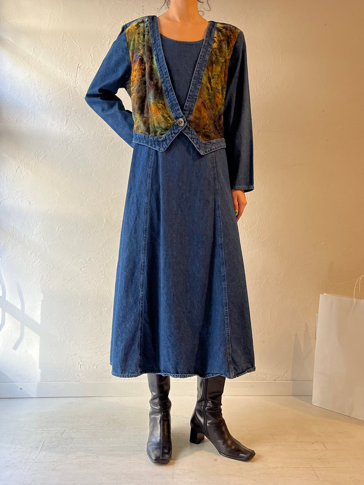 90s ‘Sketches’ Long Sleeve Denim Dress / Large