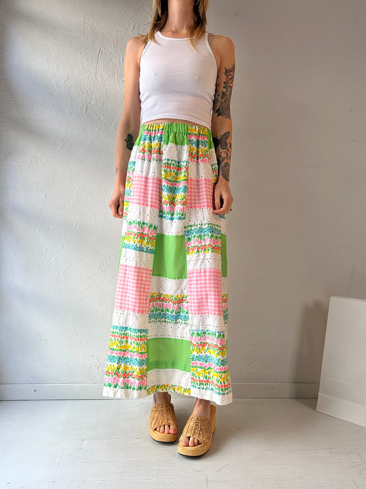 90s 'Talbots' Patchwork Maxi Skirt / Small