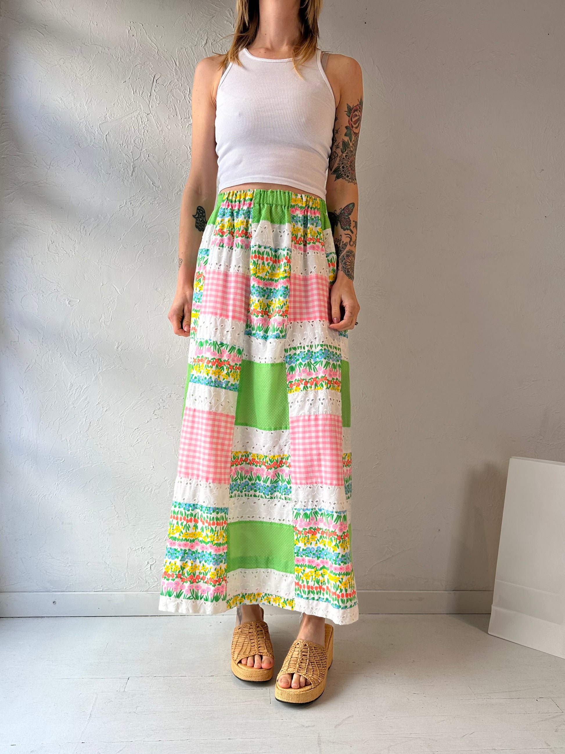 90s 'Talbots' Patchwork Maxi Skirt / Small