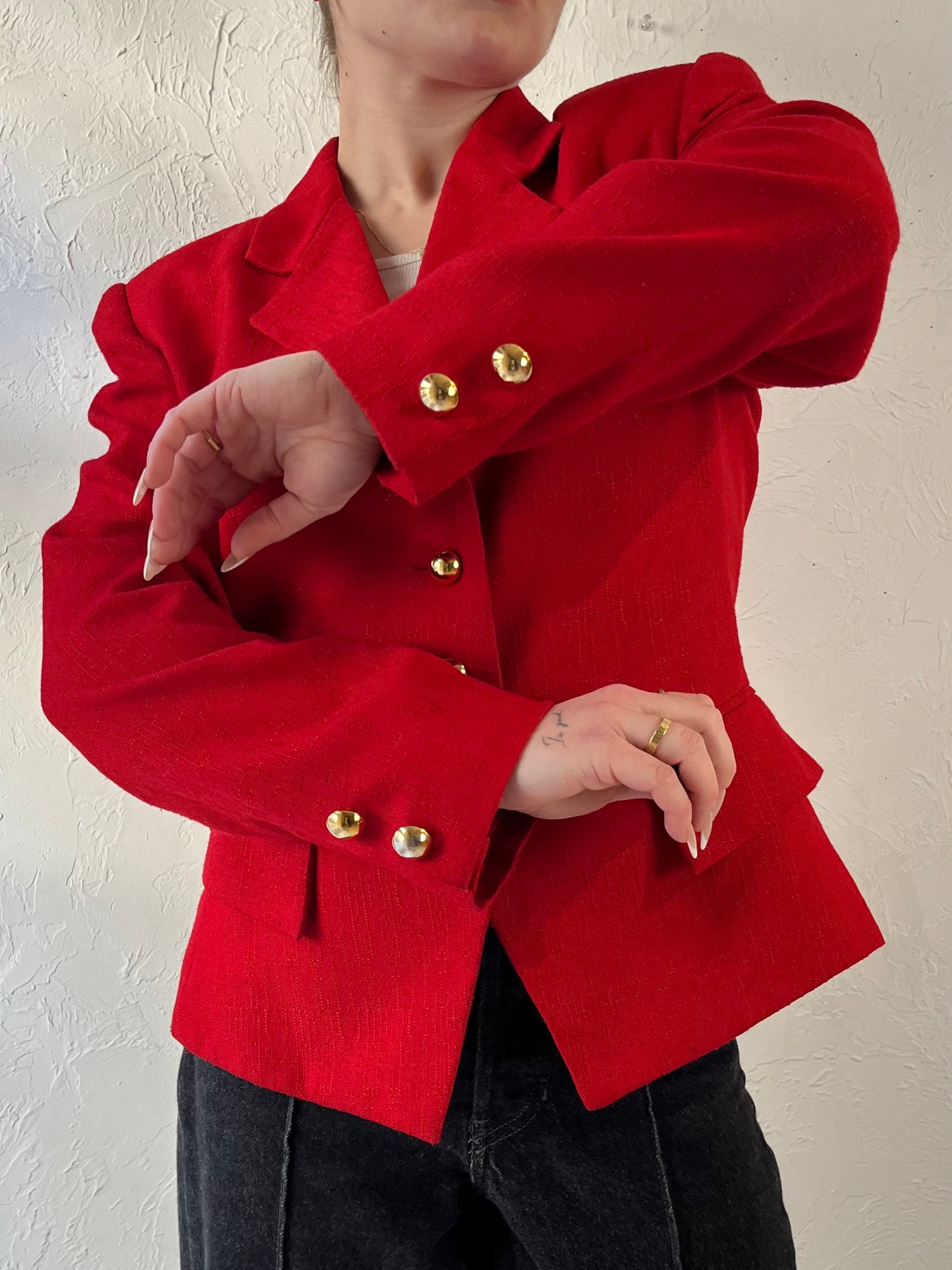 90s 'Kasper' Red Blazer Jacket / Small