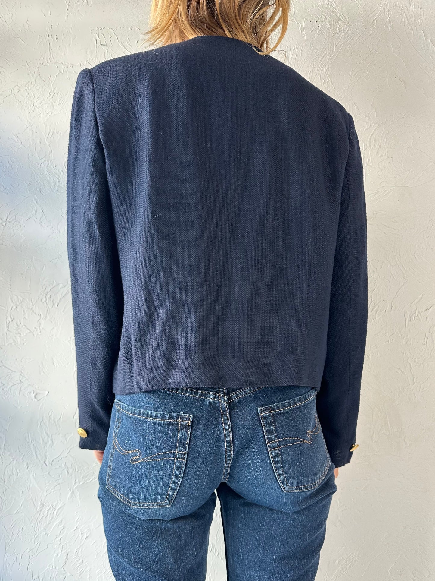 90s 'Appleseeds' Navy Blue Knit Rayon Jacket / Large