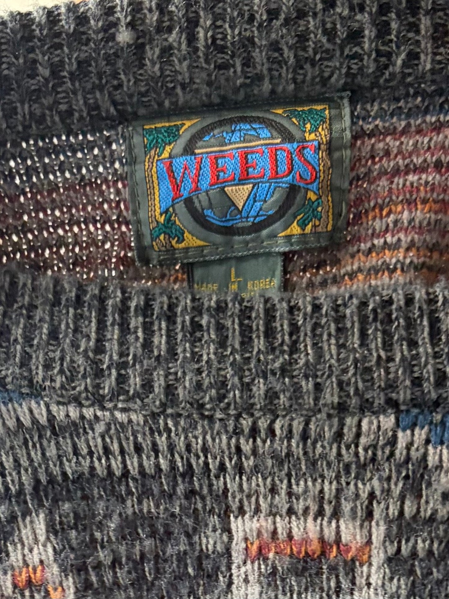 90s 'Weeds' Acrylic Grandpa Sweater / Large