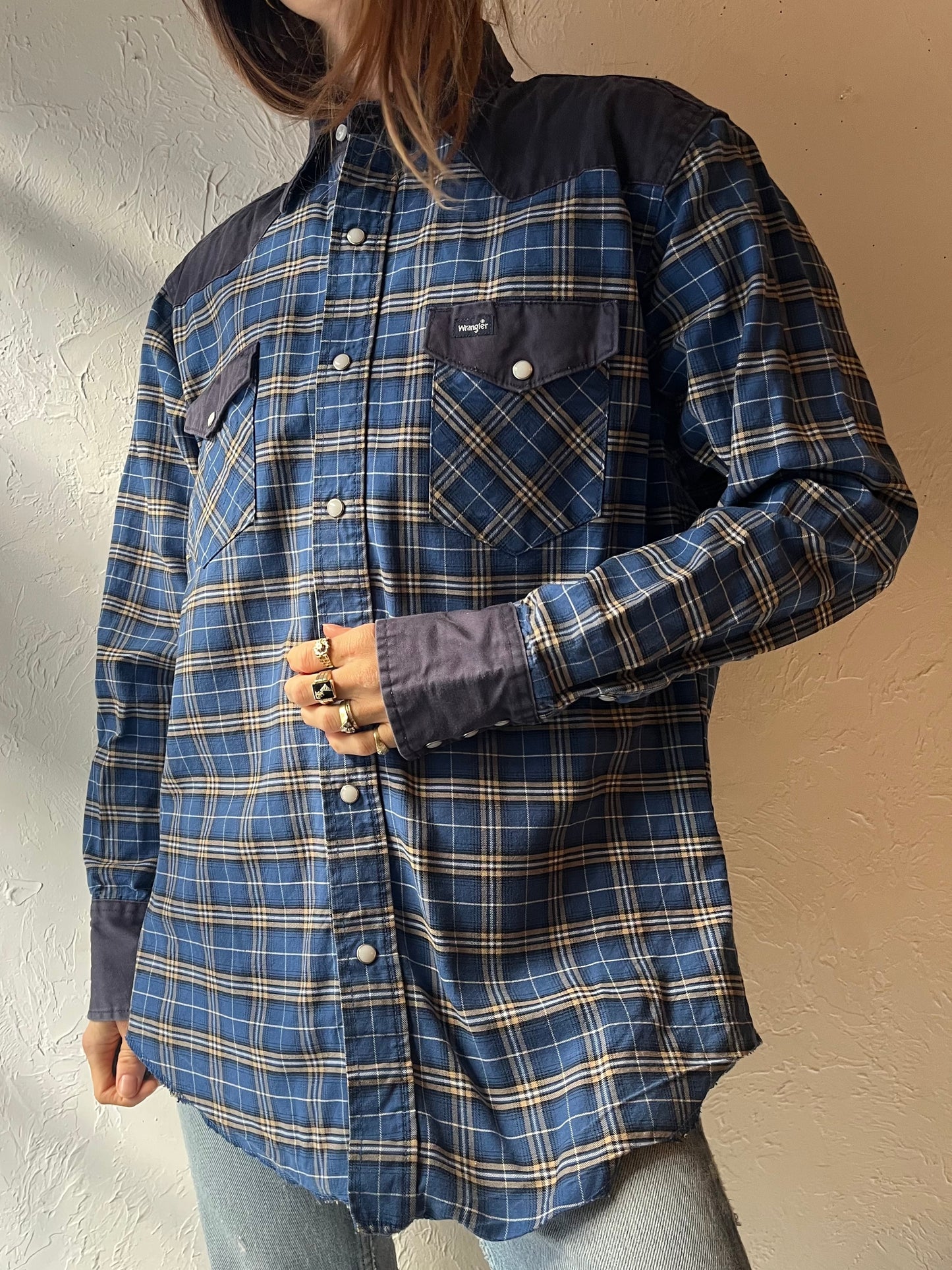 Vintage ‘Wrangler’ Starched Western Cotton Snap up Shirt / Large