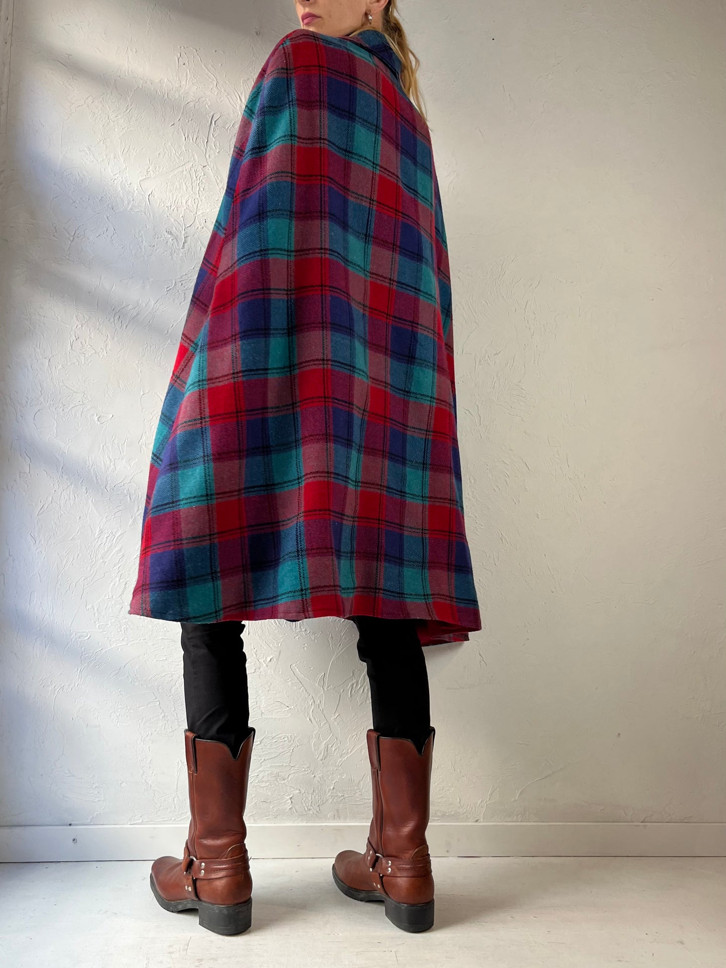 Vintage Classic Plaid Poncho / One Size