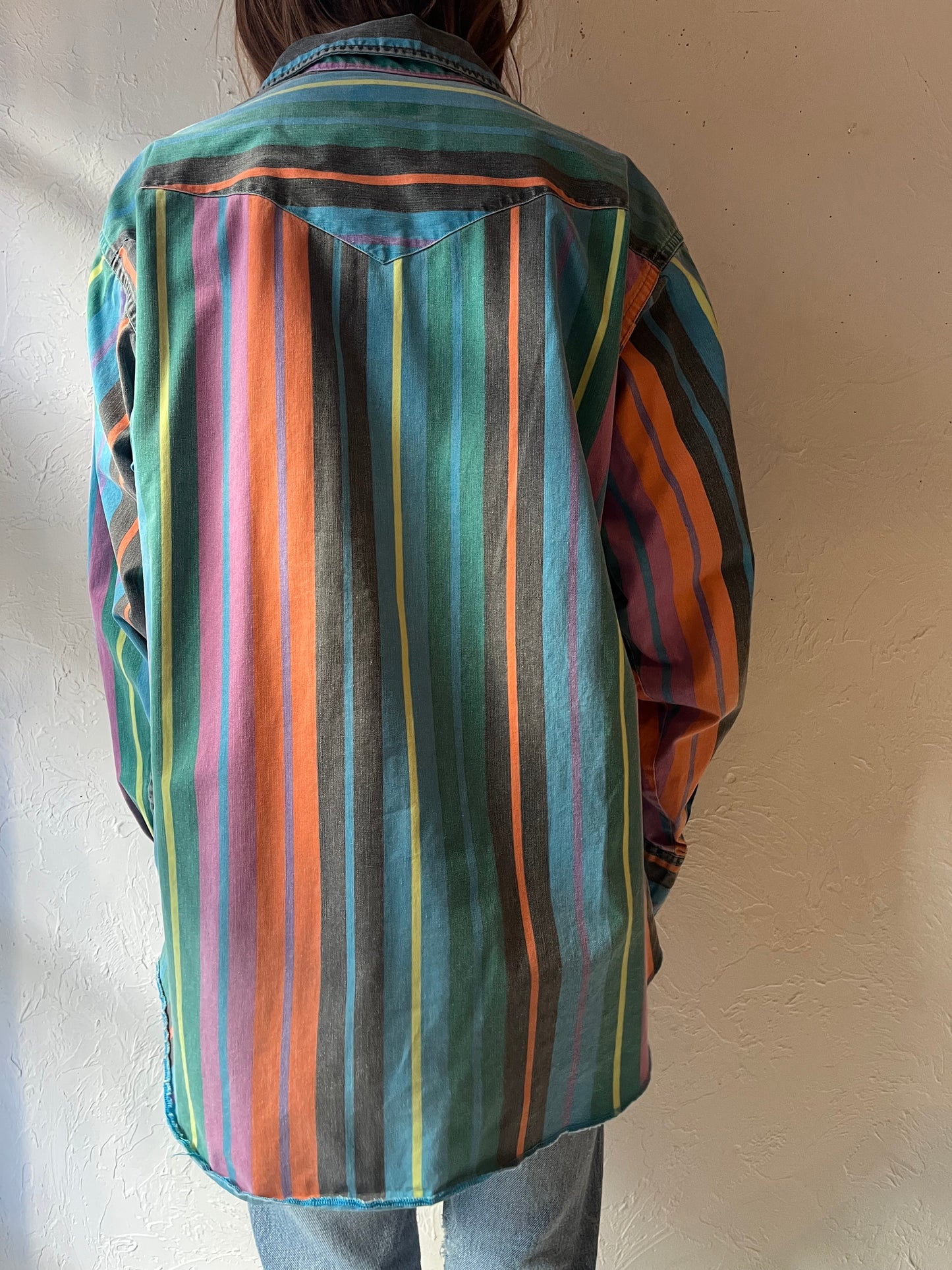 90s ‘Wrangler’ Striped Thick Cotton Western Shirt / Medium