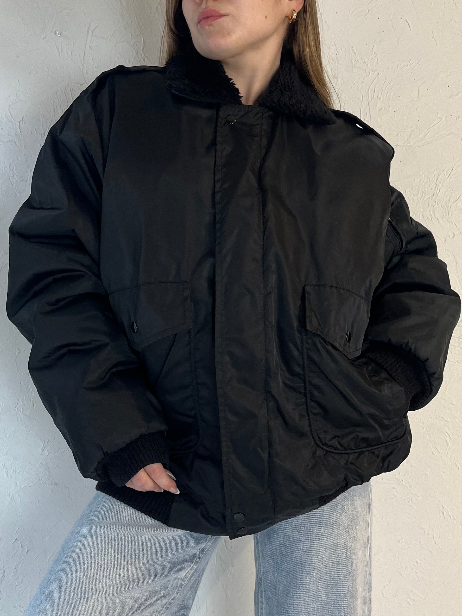 Vintage Black Naval Bomber Jacket / Large