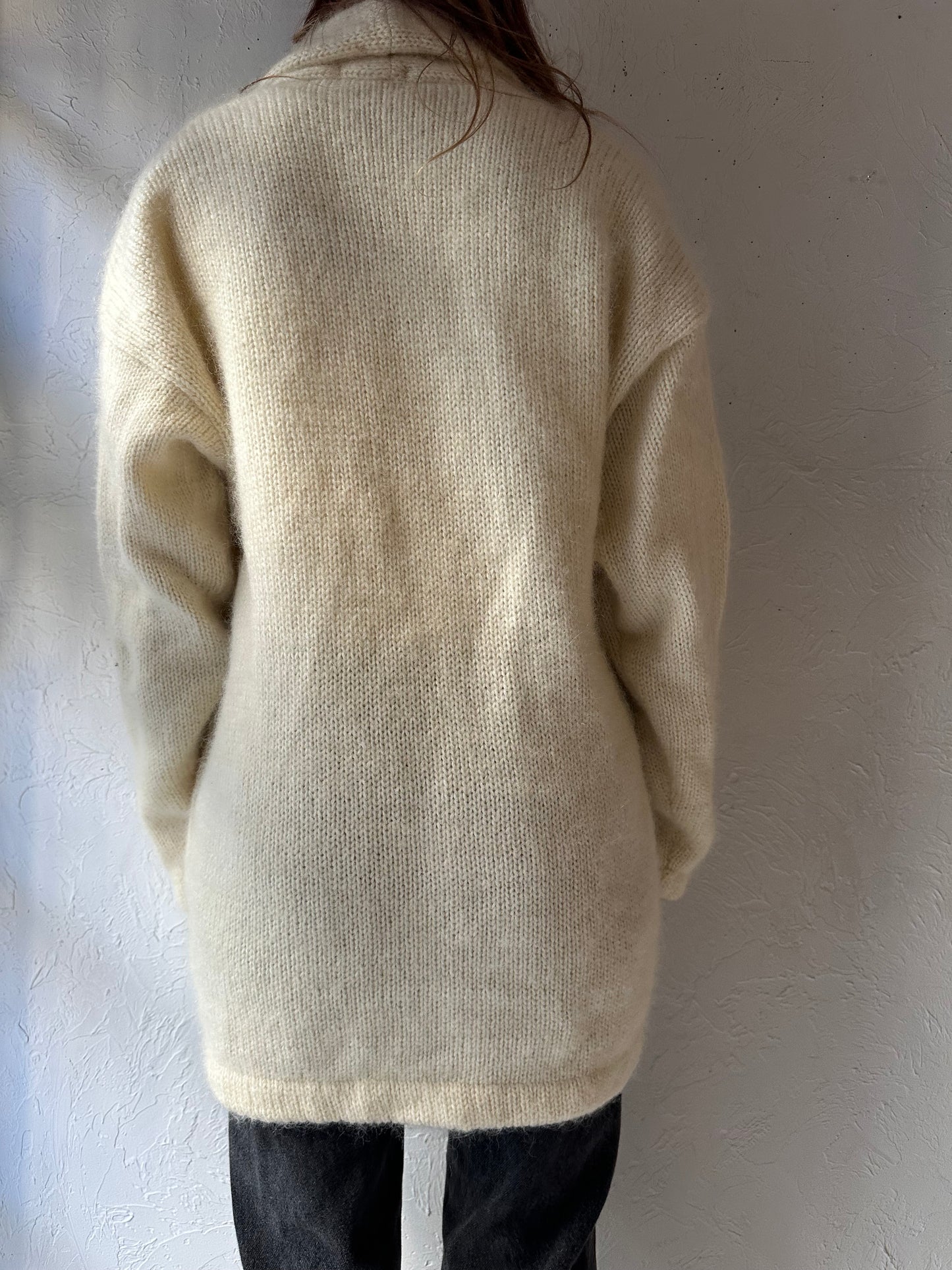 80s 'Cin Cin' Cream Knit Cardigan Sweater / Medium