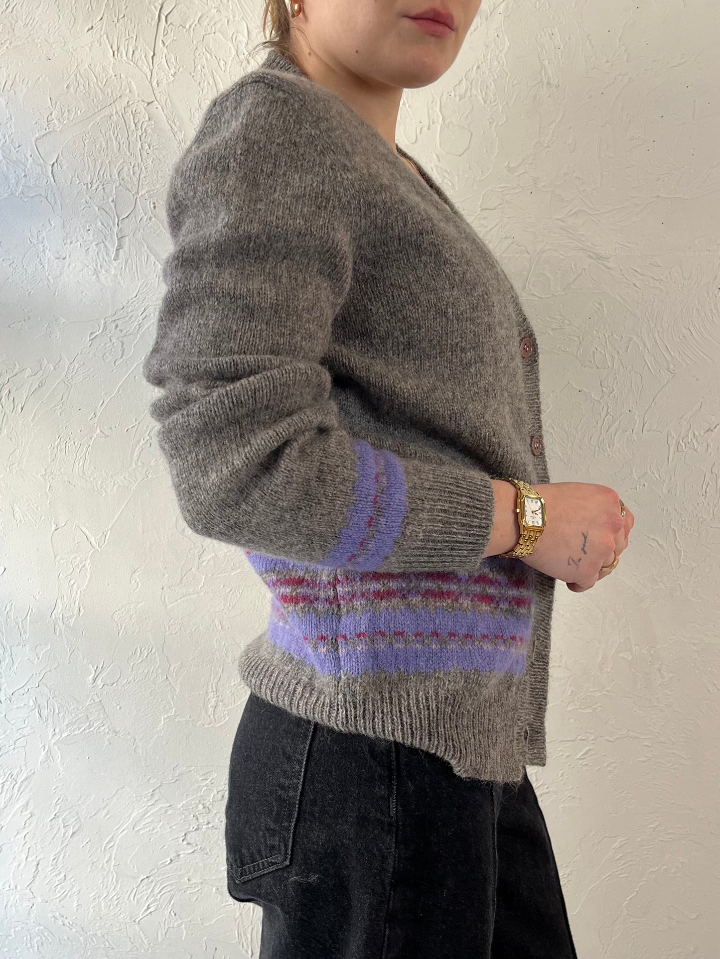 90s 'Maggie' Gray Wool Cardigan Sweater / Medium