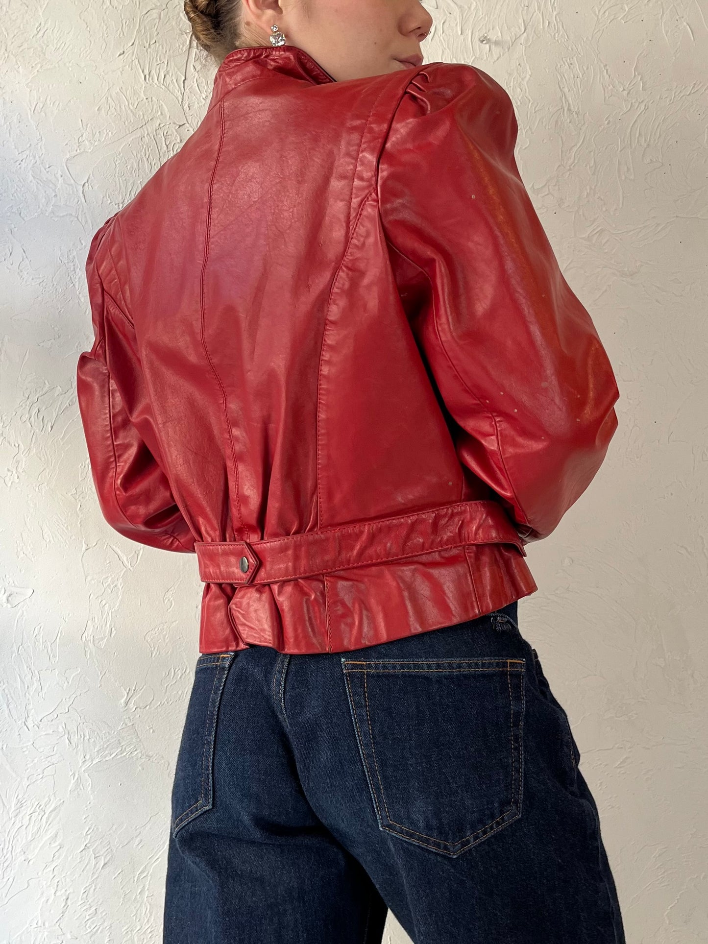 80s ‘Ada’ Cropped Red Leather Jacket / Small