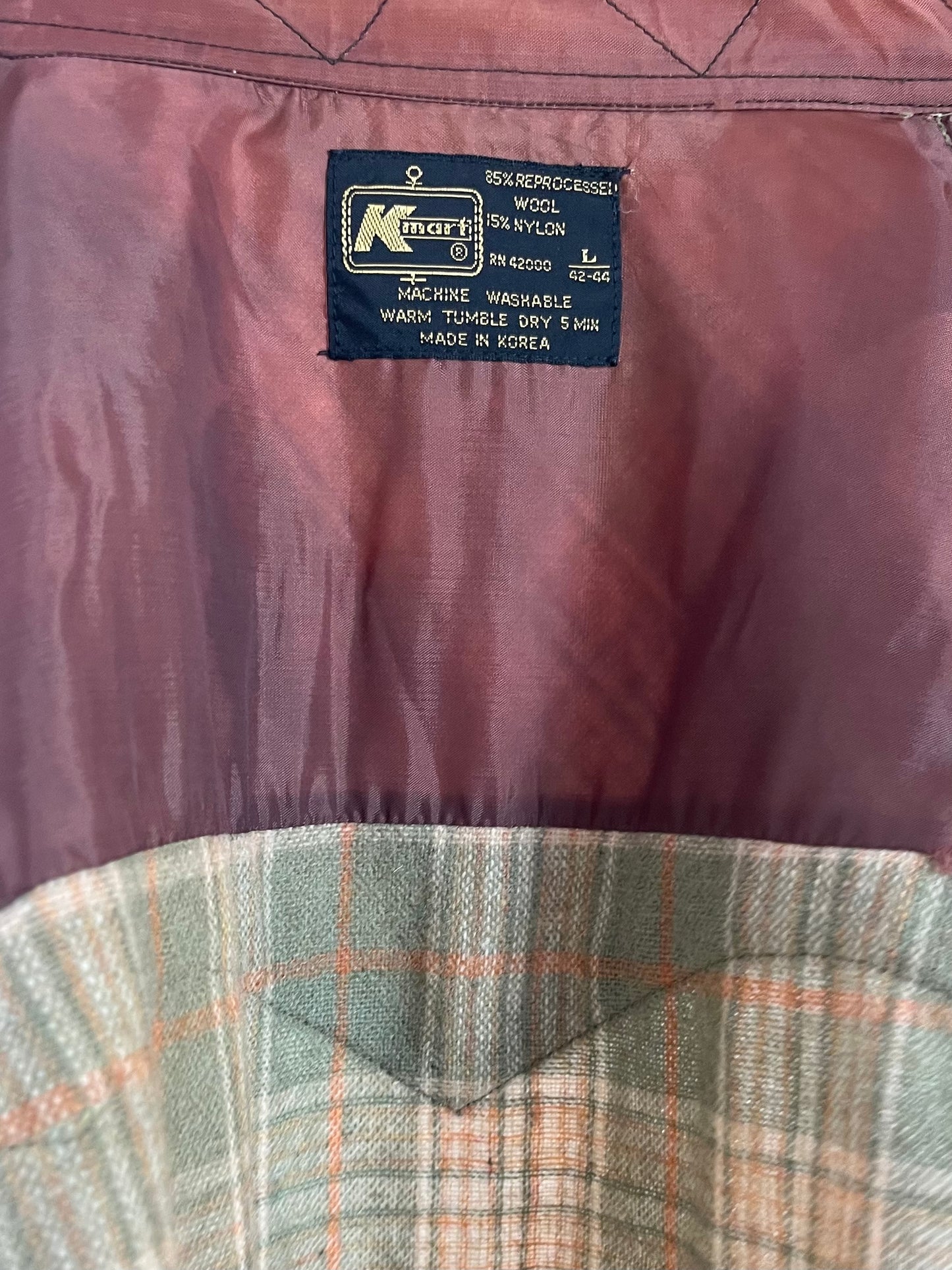 90s 'Kmart' Green Plaid Snap Up Shirt / Large