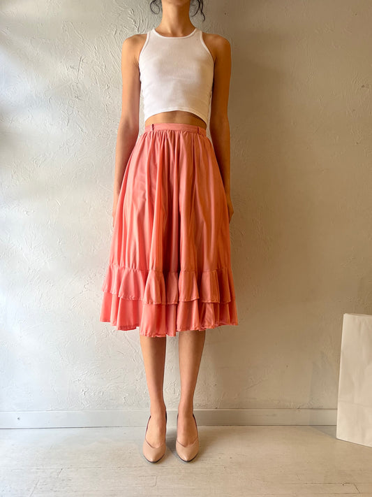 70s Pink Ruffle Midi Skirt / XS