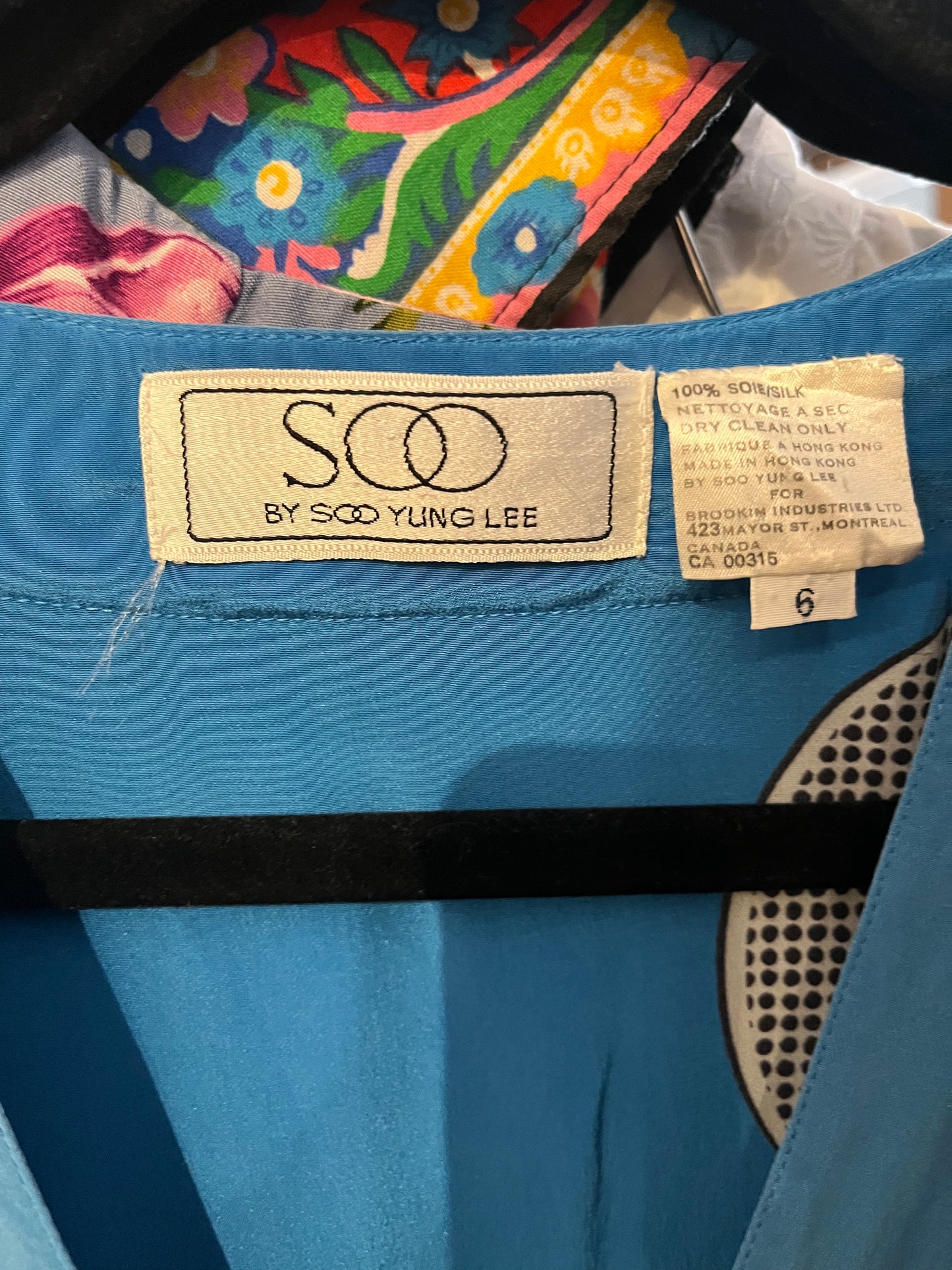 90s ‘Soo Yung Lee’ Blue Patterned Silk Dress / Small