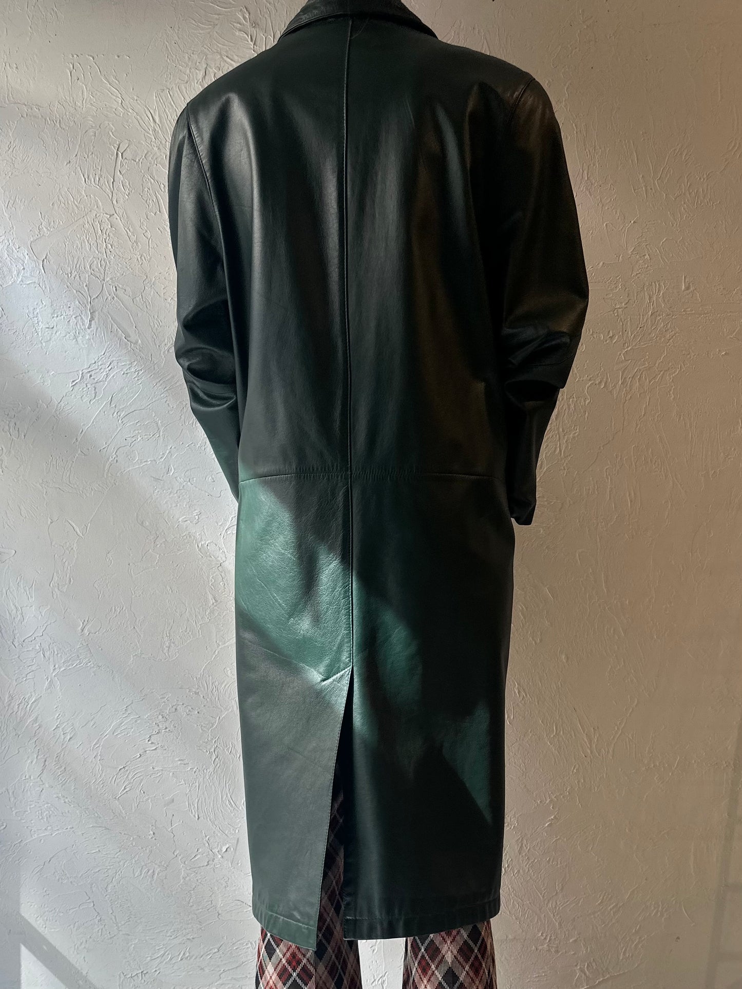 90s 'Charles Klein' Green Leather Coat / Medium