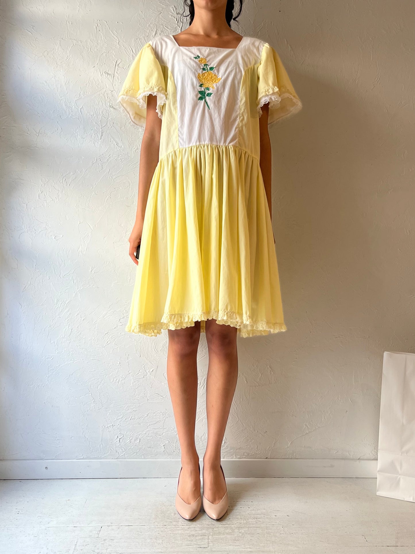 Vintage Handmade Yellow Chore Dress / Large