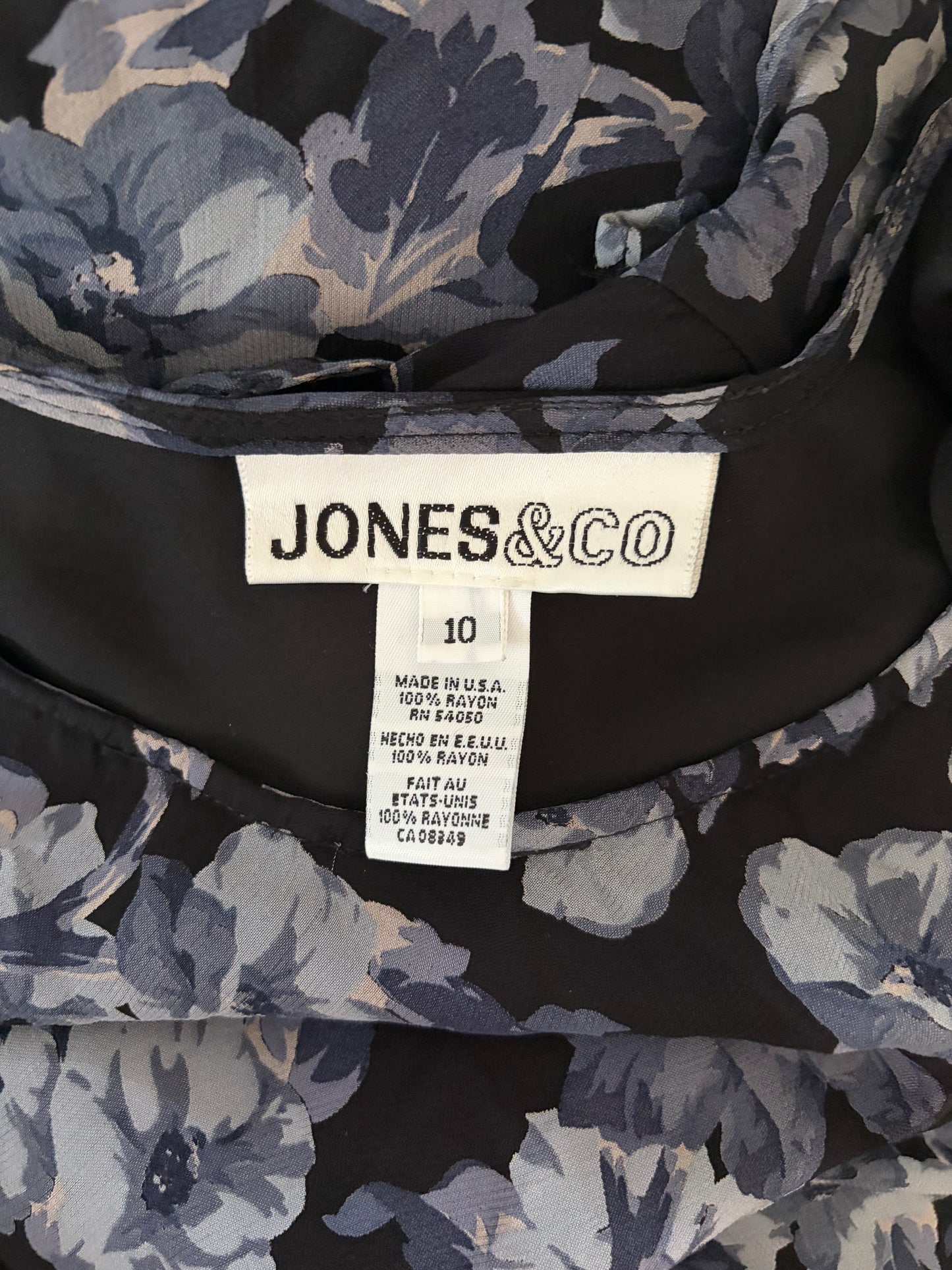 90s 'Jones & Co' Floral Print Rayon Midi Dress / Medium