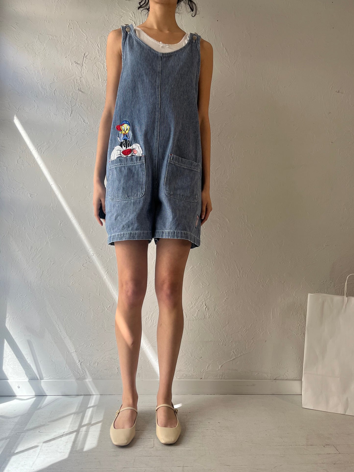 90s ‘Looney Tunes’ Denim Romper / Large