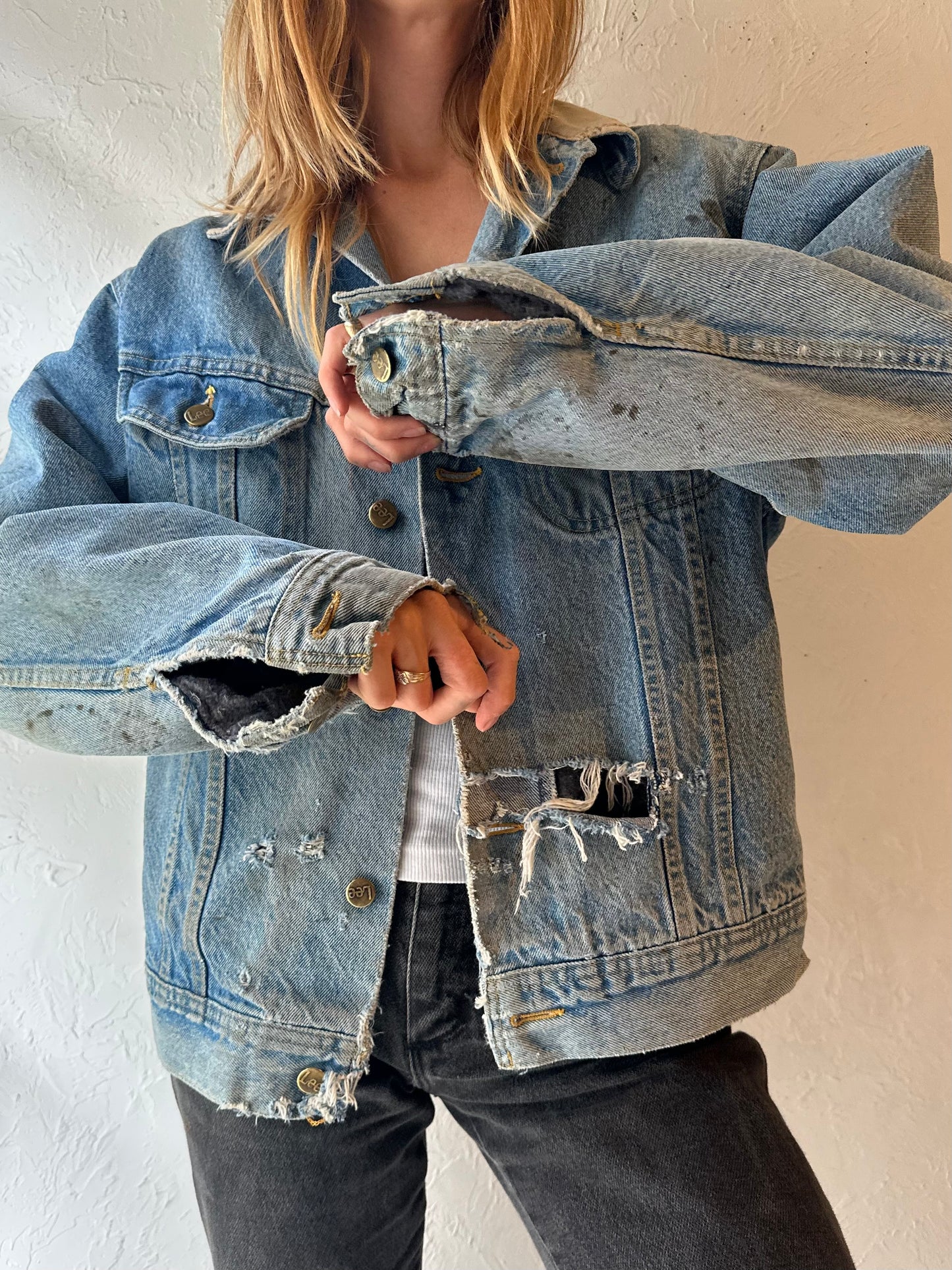 80s ‘Stormrider’ Thrashed Blanket Lined Denim Jacket / Large