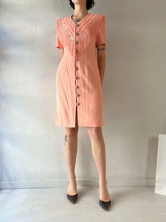 90s 'Petite Sophisticate' Pink Button Up Dress / Small