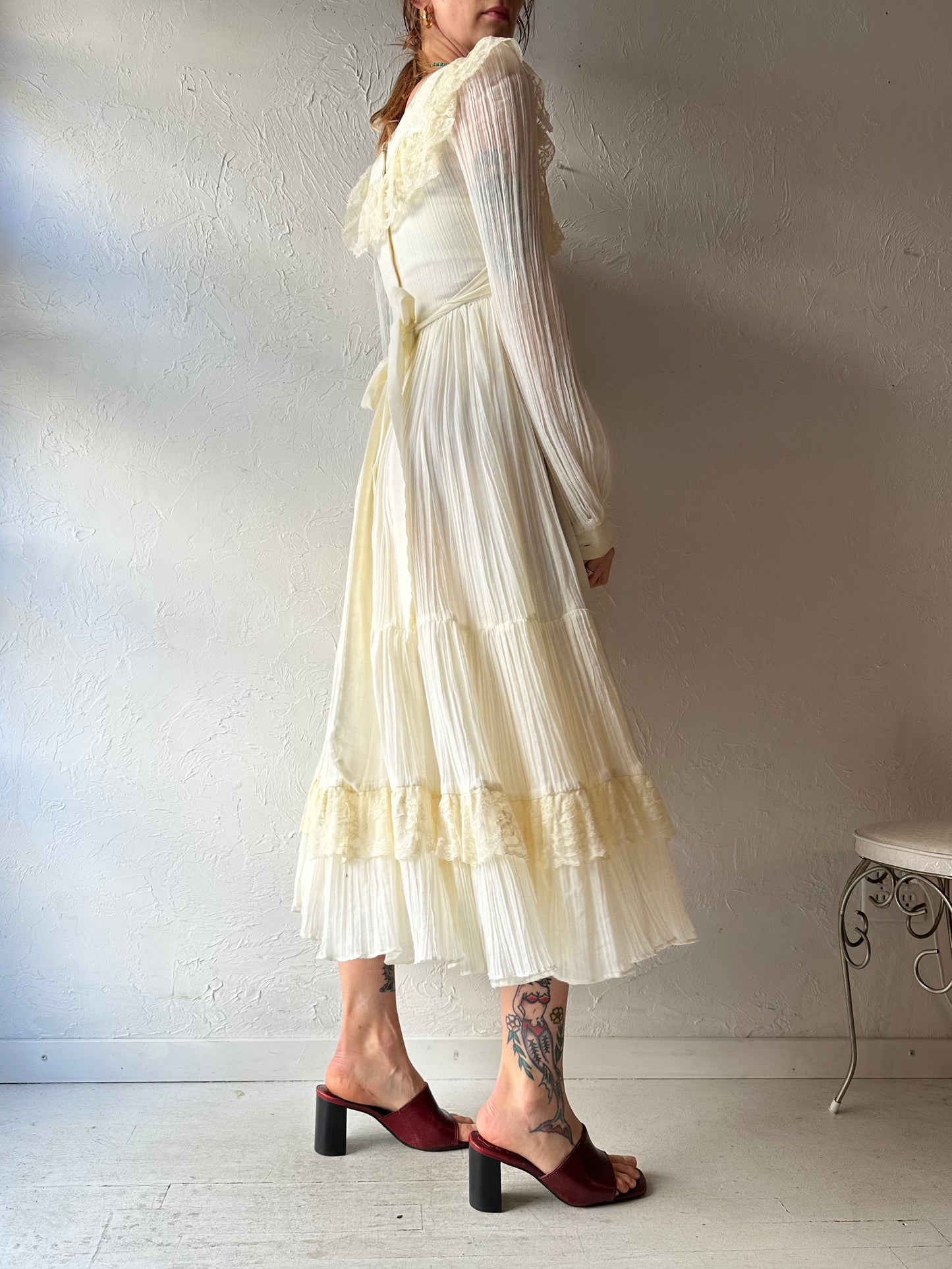 70s 'Gunne Sax' Cream Prairie Dress / Small