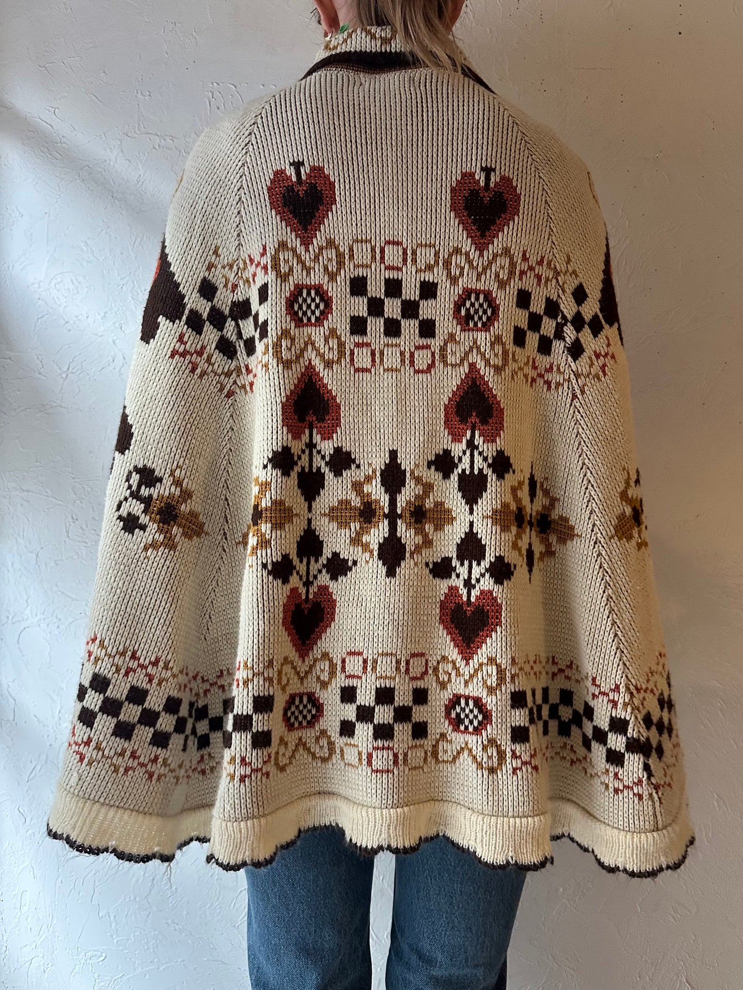 70s 'JC Penney' Queen of Harts Knit Cape / One Size
