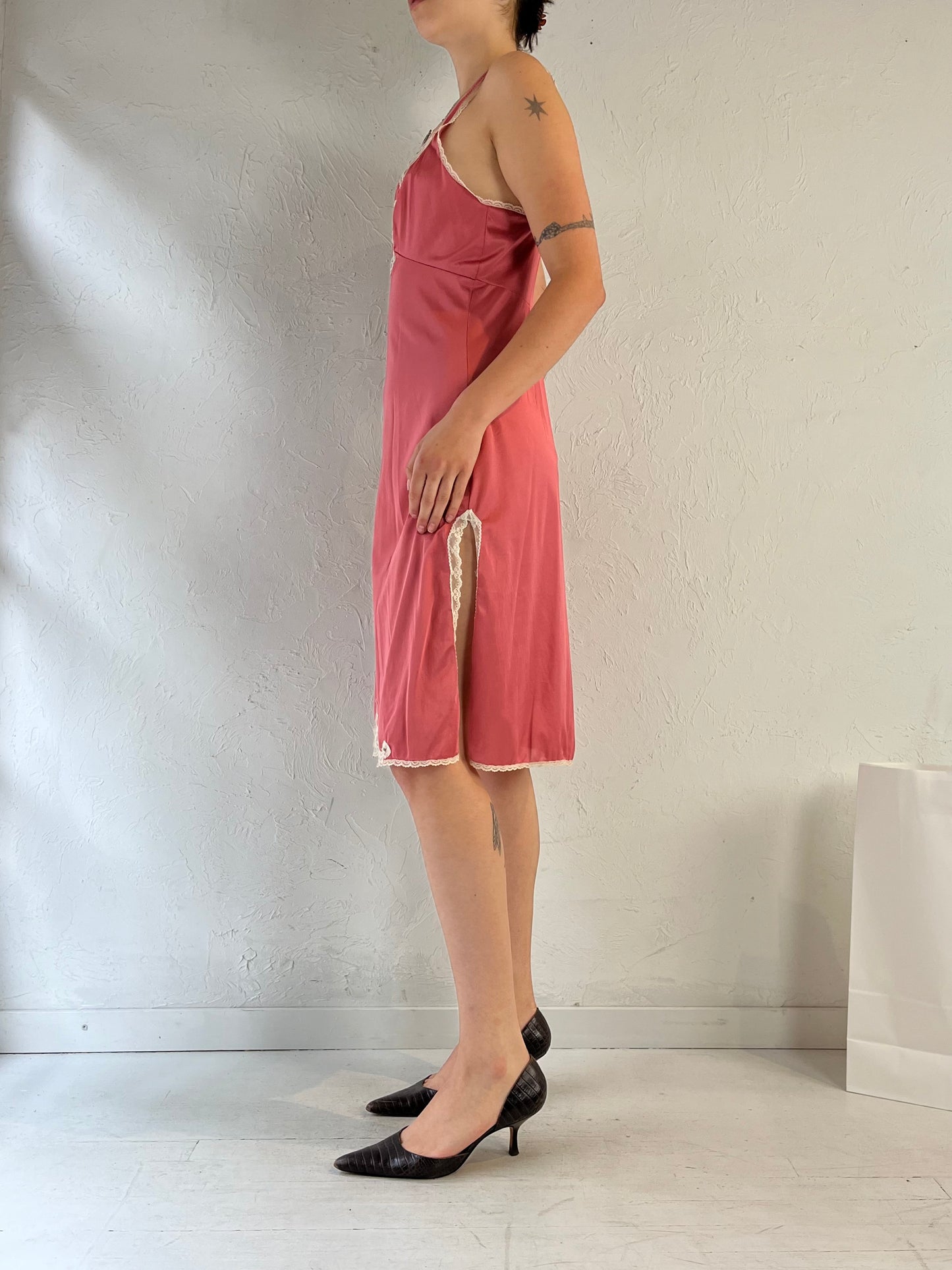 Vintage Pink Lacey Slip Dress / Small
