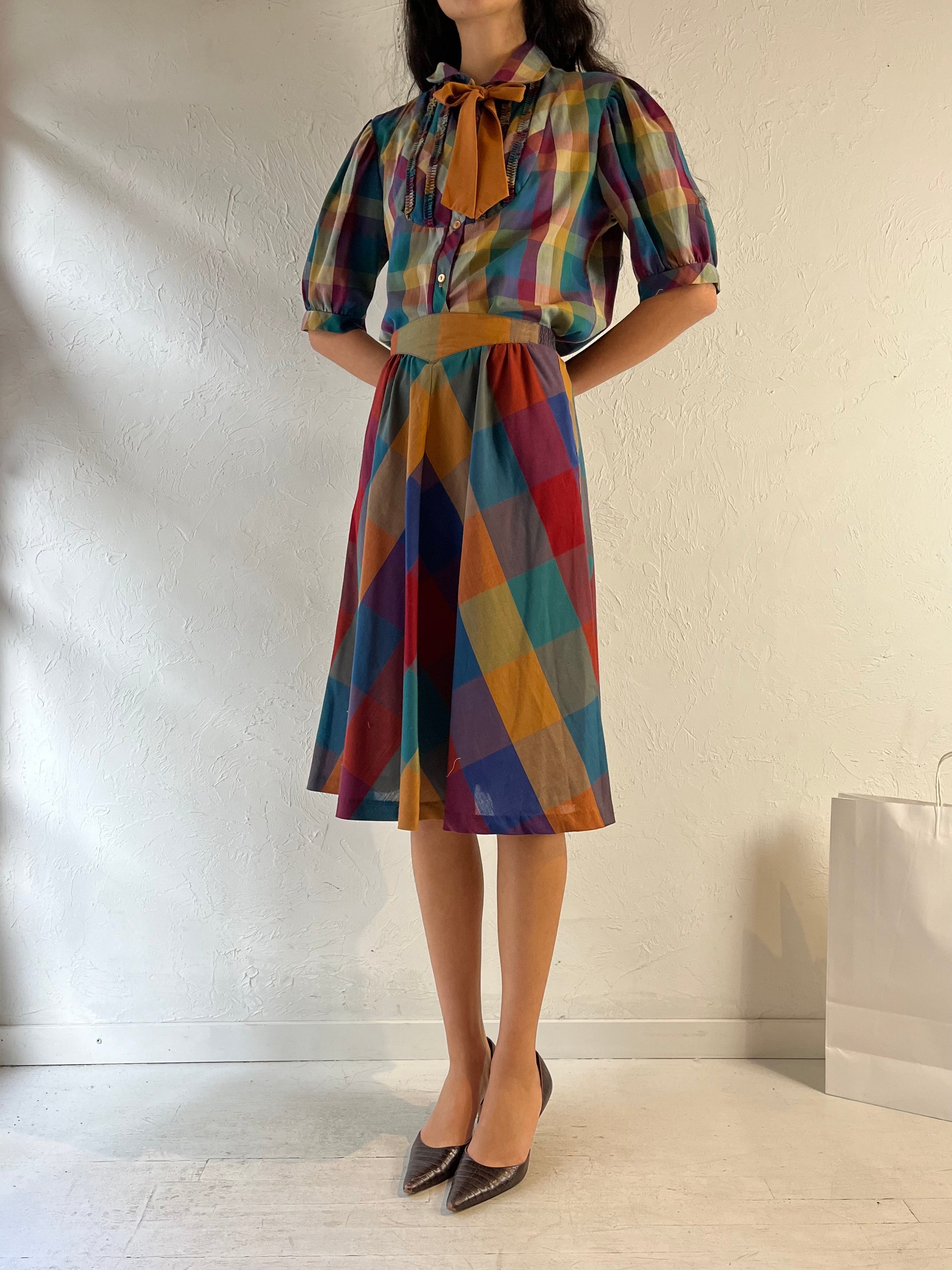 70s 'Koret' Plaid Two Piece Matching Set / Union Made / Medium