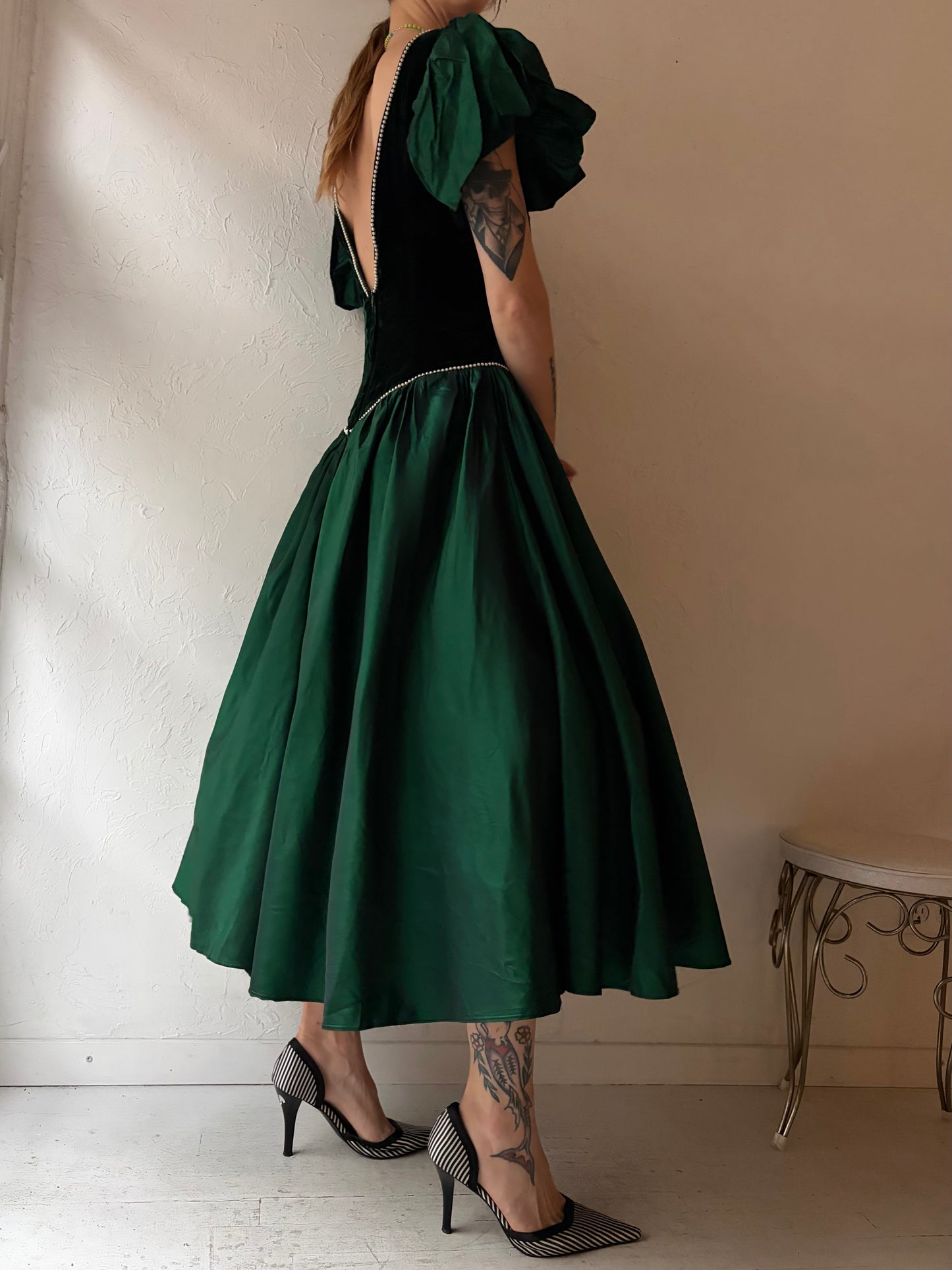 80s 'What's Up' Matallic Green Formal Gown / Small