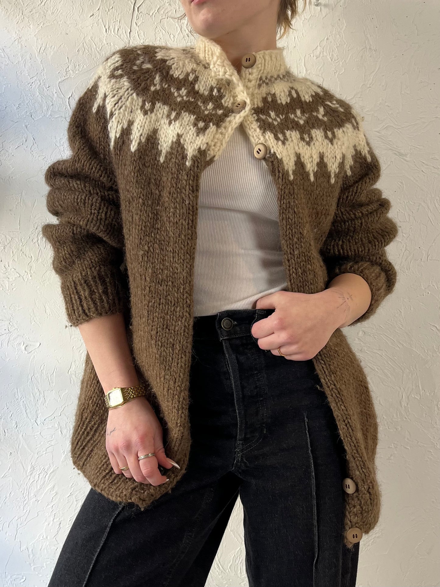 Vintage Hand Knit Wool Cardigan Sweater / Small