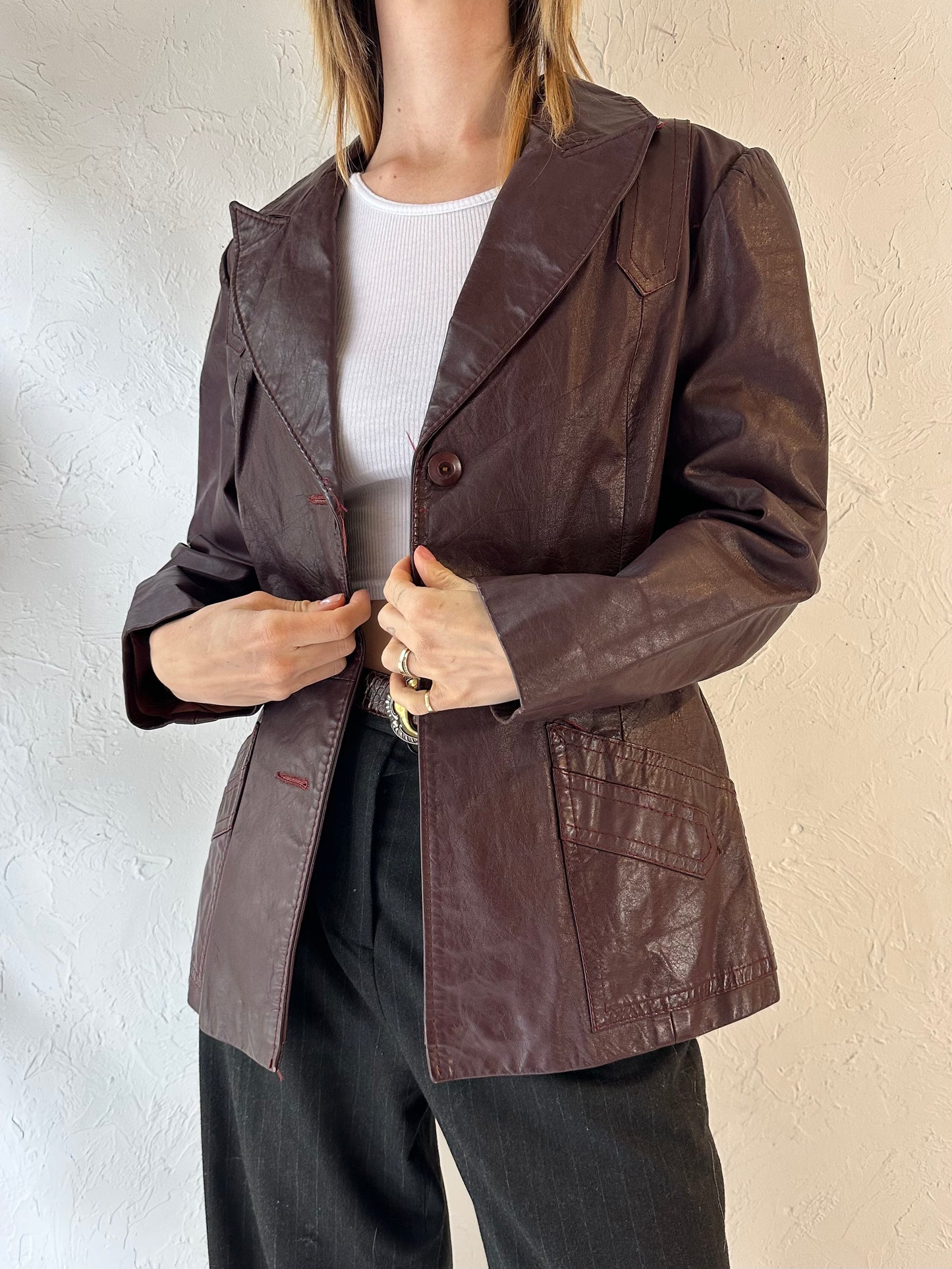 70s 'Genuine Leather' Brown Leather Jacket / Large