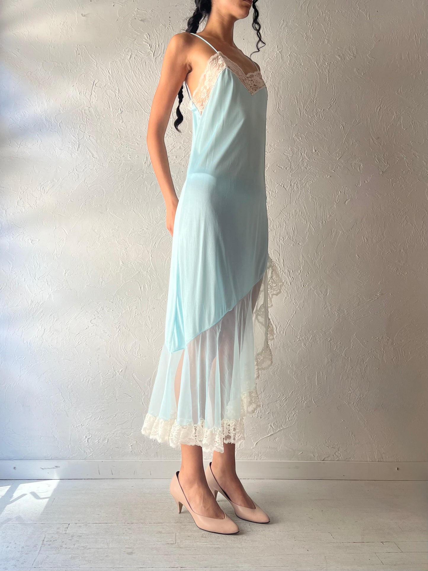 Vintage Assymetrical Baby Blue Slip Dress / Small