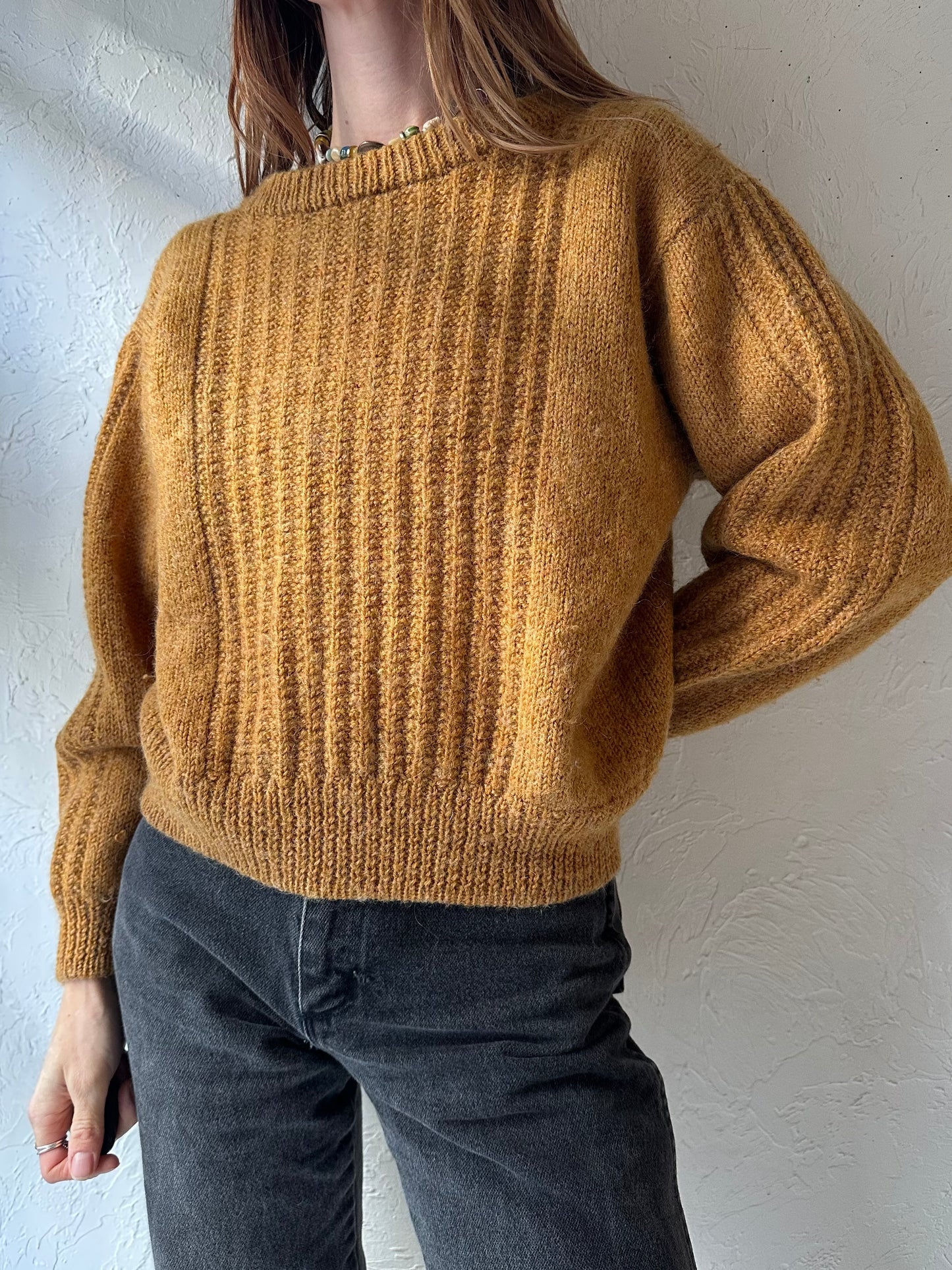 Vintage Handmade Brunt Orange Knit Cropped Sweater / Small