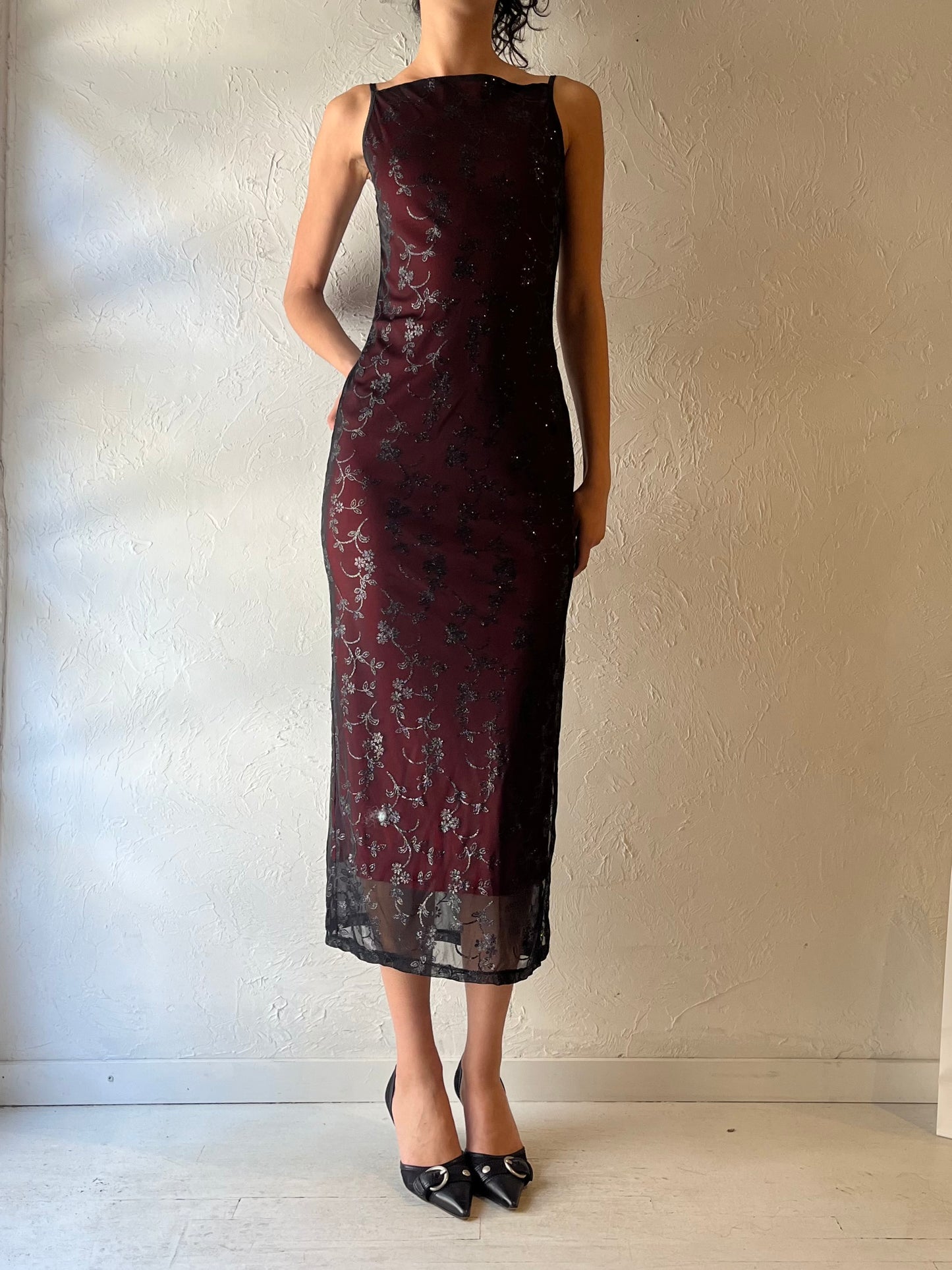 90s ‘Mantique’ Red Sparkly Goth Dress / Medium