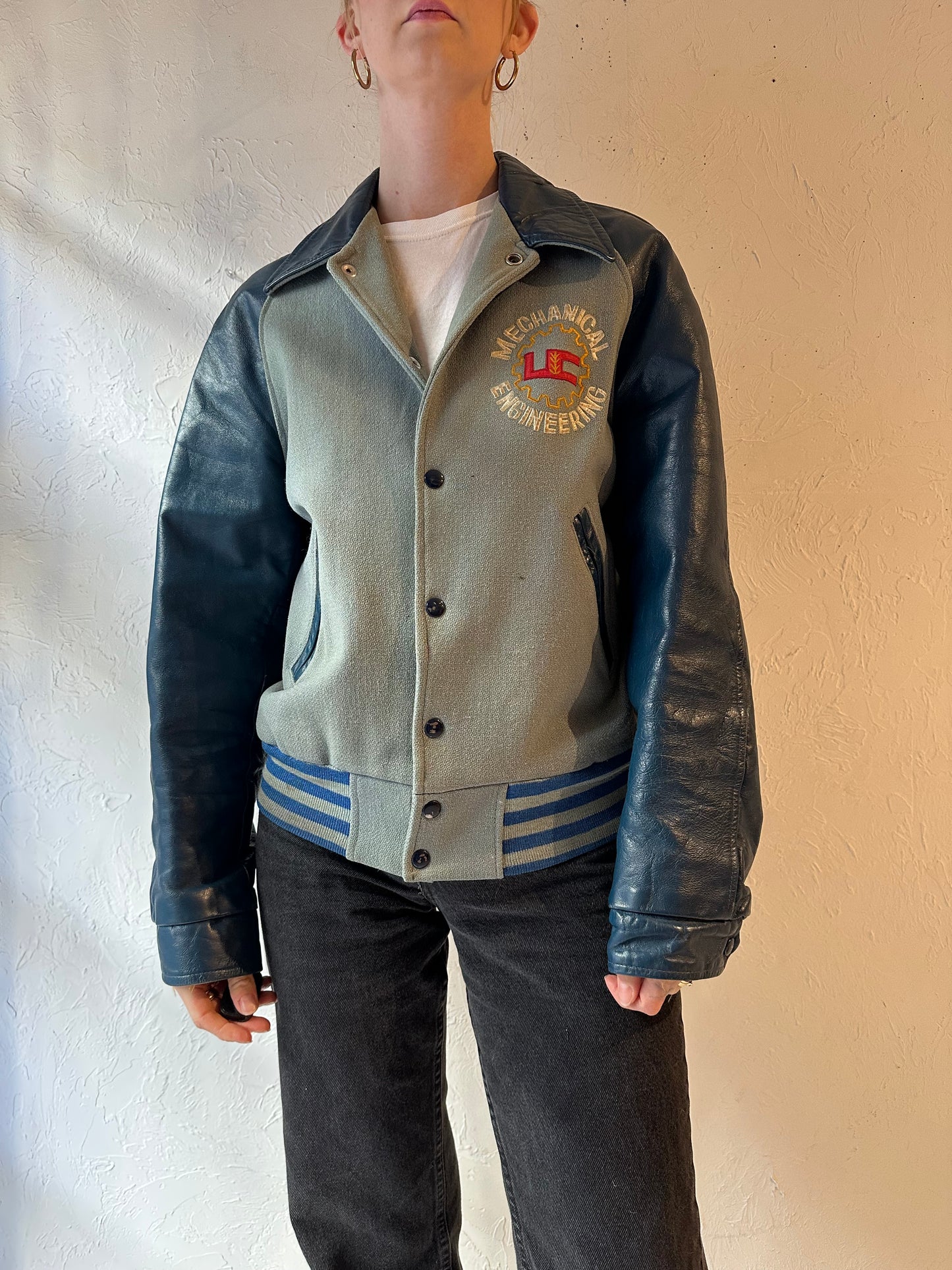 70s ‘Bonson’ Mechanical Engineering Leather Varsity Jacket / Small