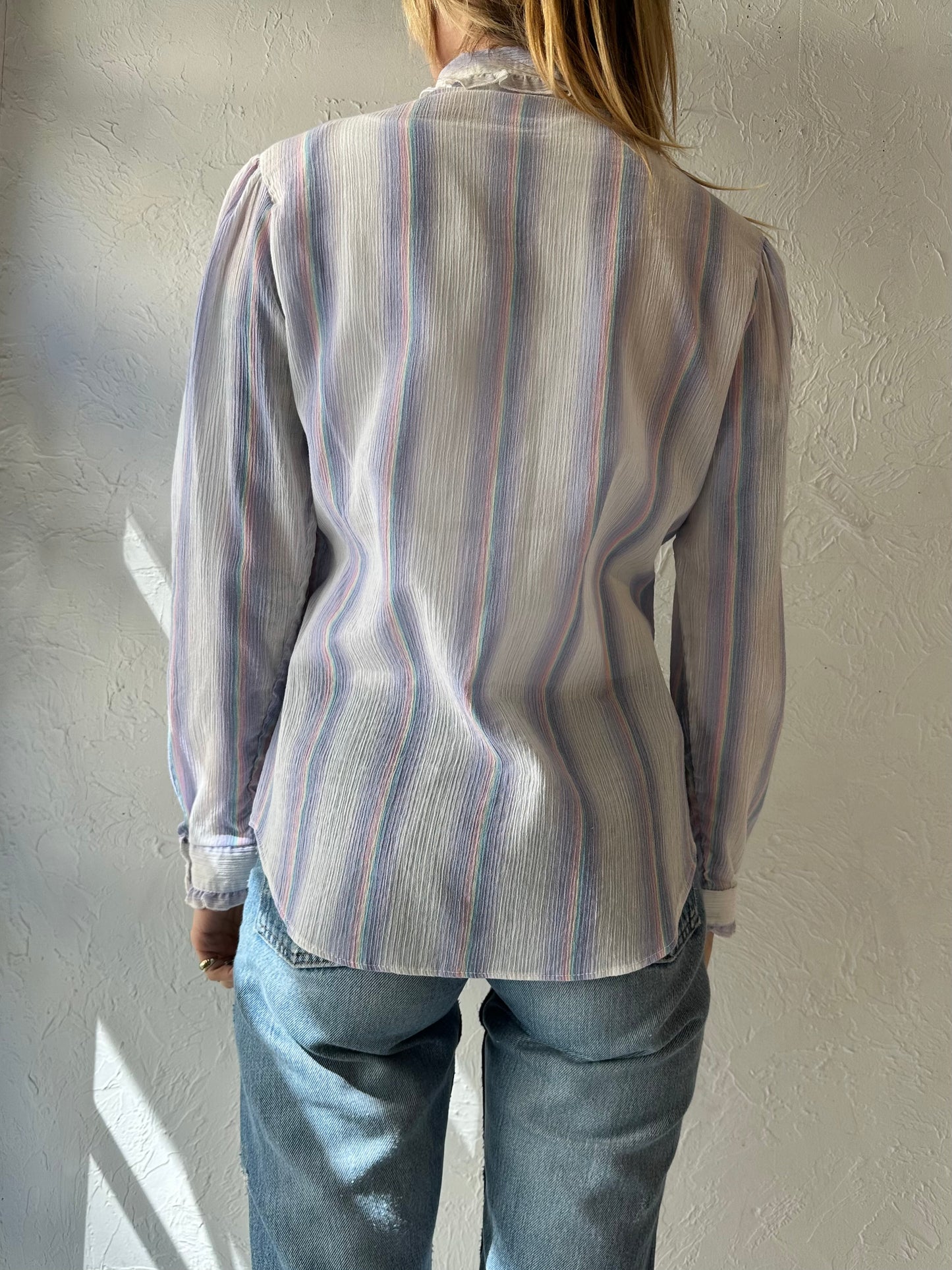 70s 'Freedom' Purple Striped Western Blouse / Medium