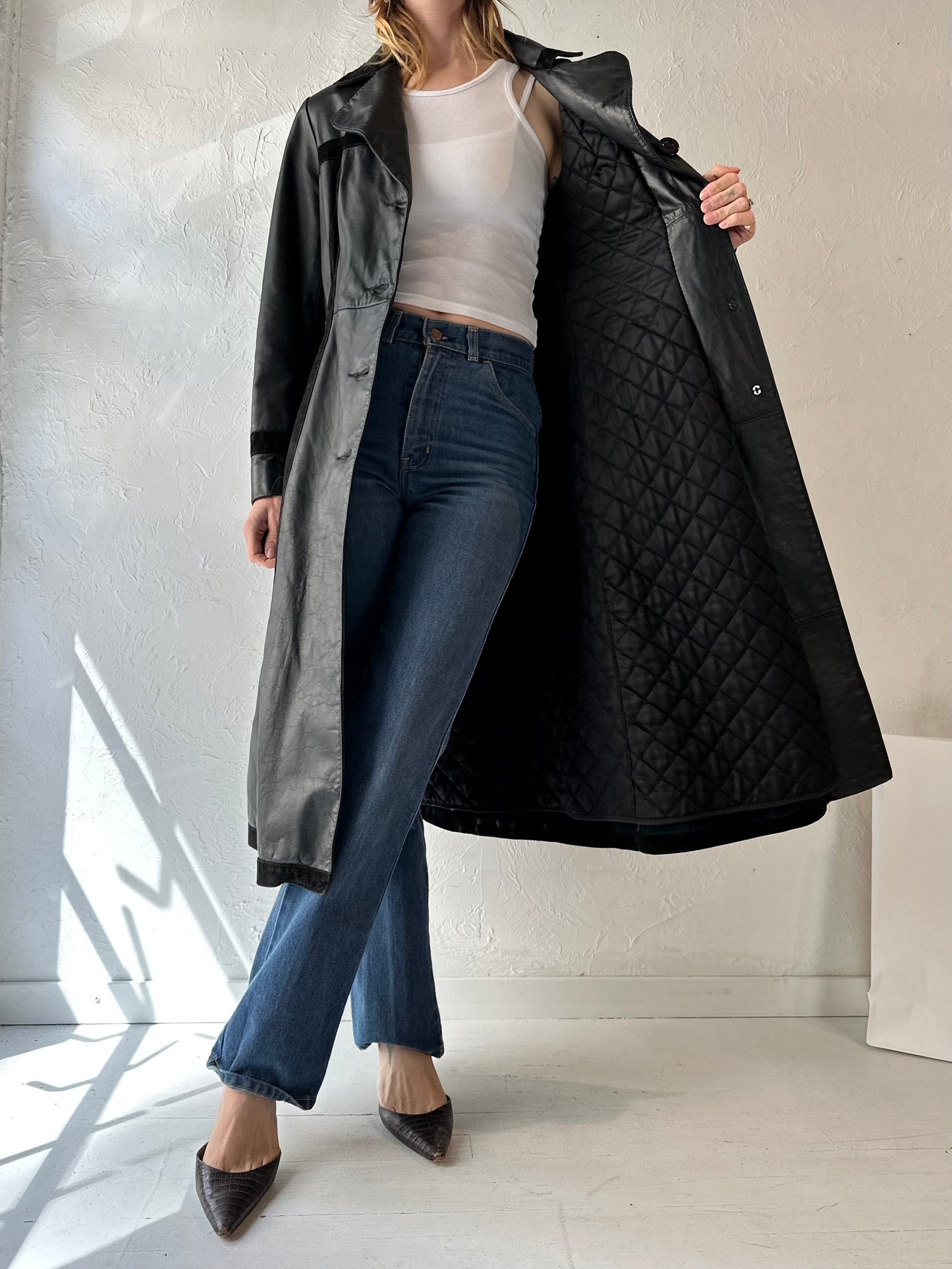 Vintage 'Sears' Black Leather Trench Coat / Small