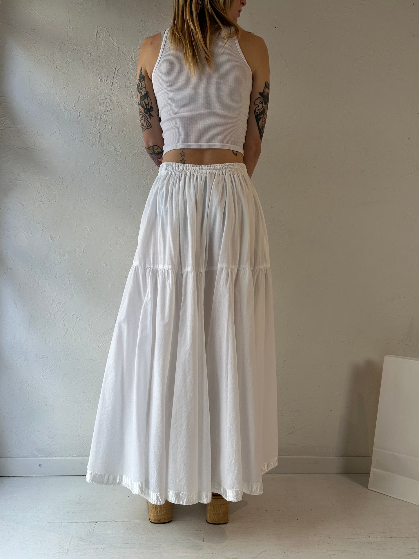 90s 'Dressed in White' White Cotton Maxi Skirt / Medium