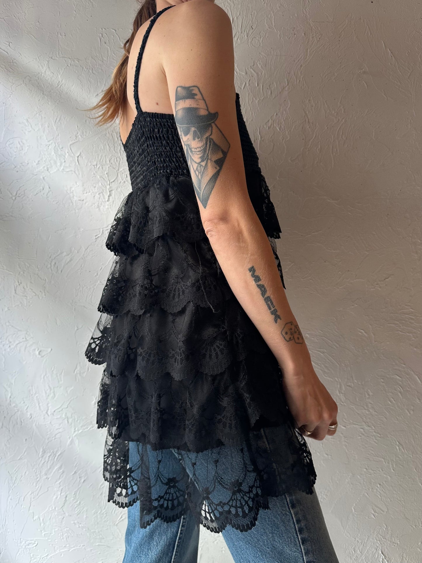Y2k 'Angela' Black Tiered Lace Ruffle Top / Small