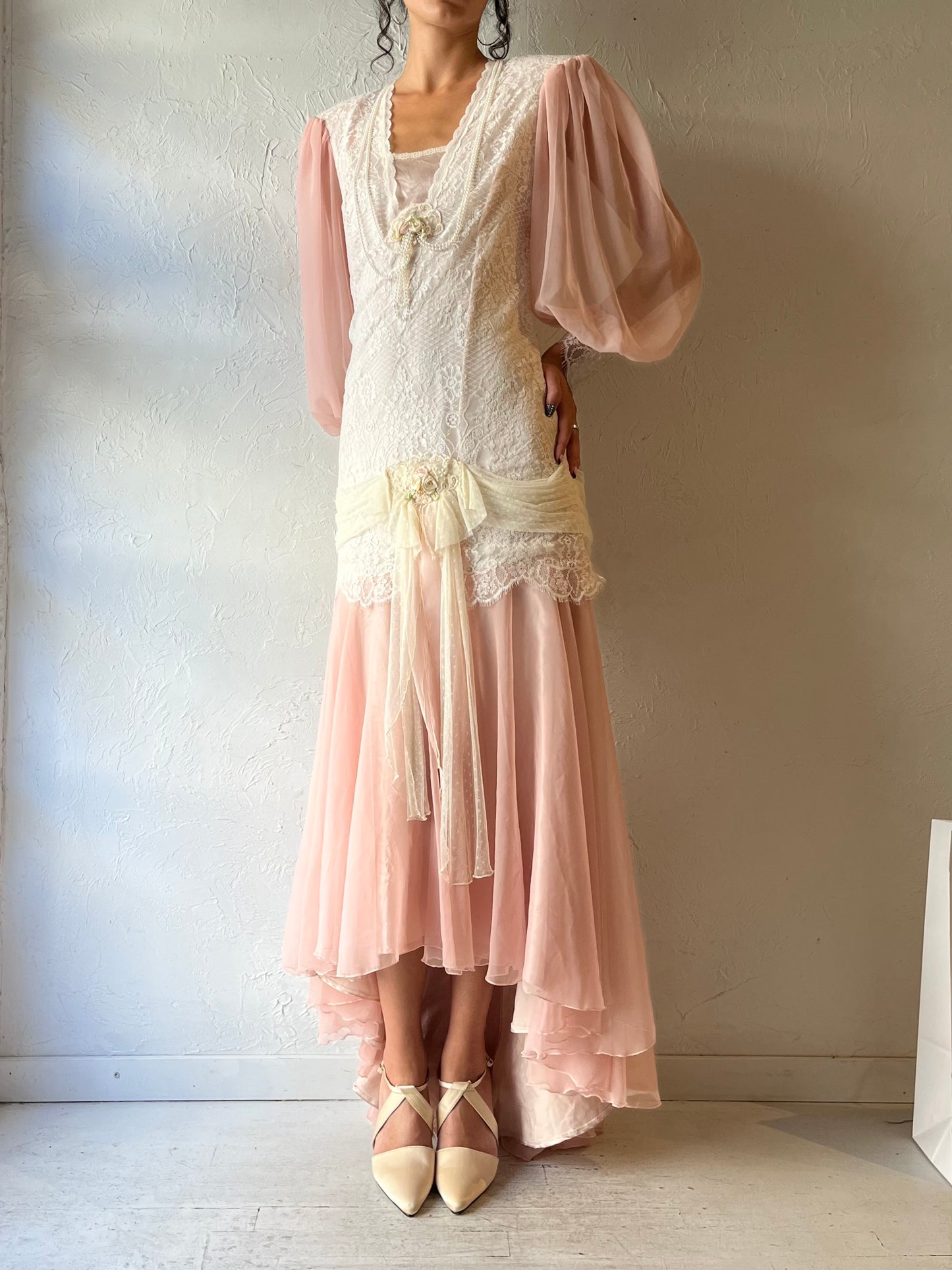 80s 'Susan Lane' Lacey Victorian Style Dress / Medium