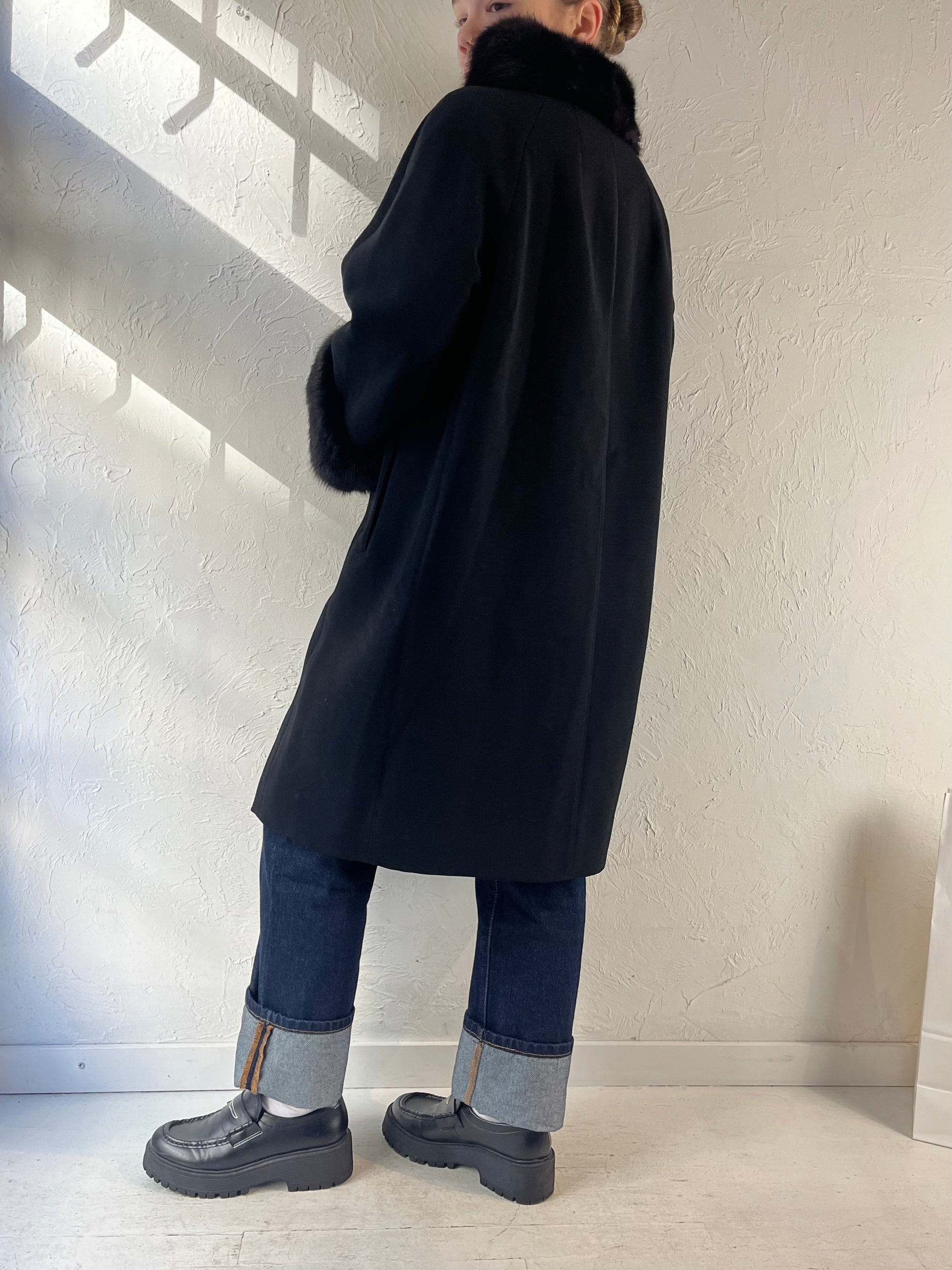 80s ‘Louis Manley’ Black Wool Coat / Union Made / Small