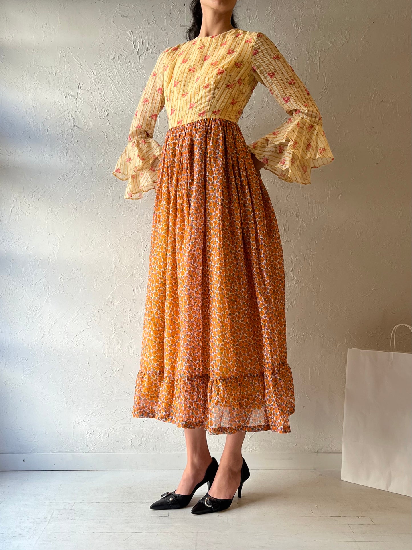 Vintage Handmade Long Sleeve Prairie Dress / Small