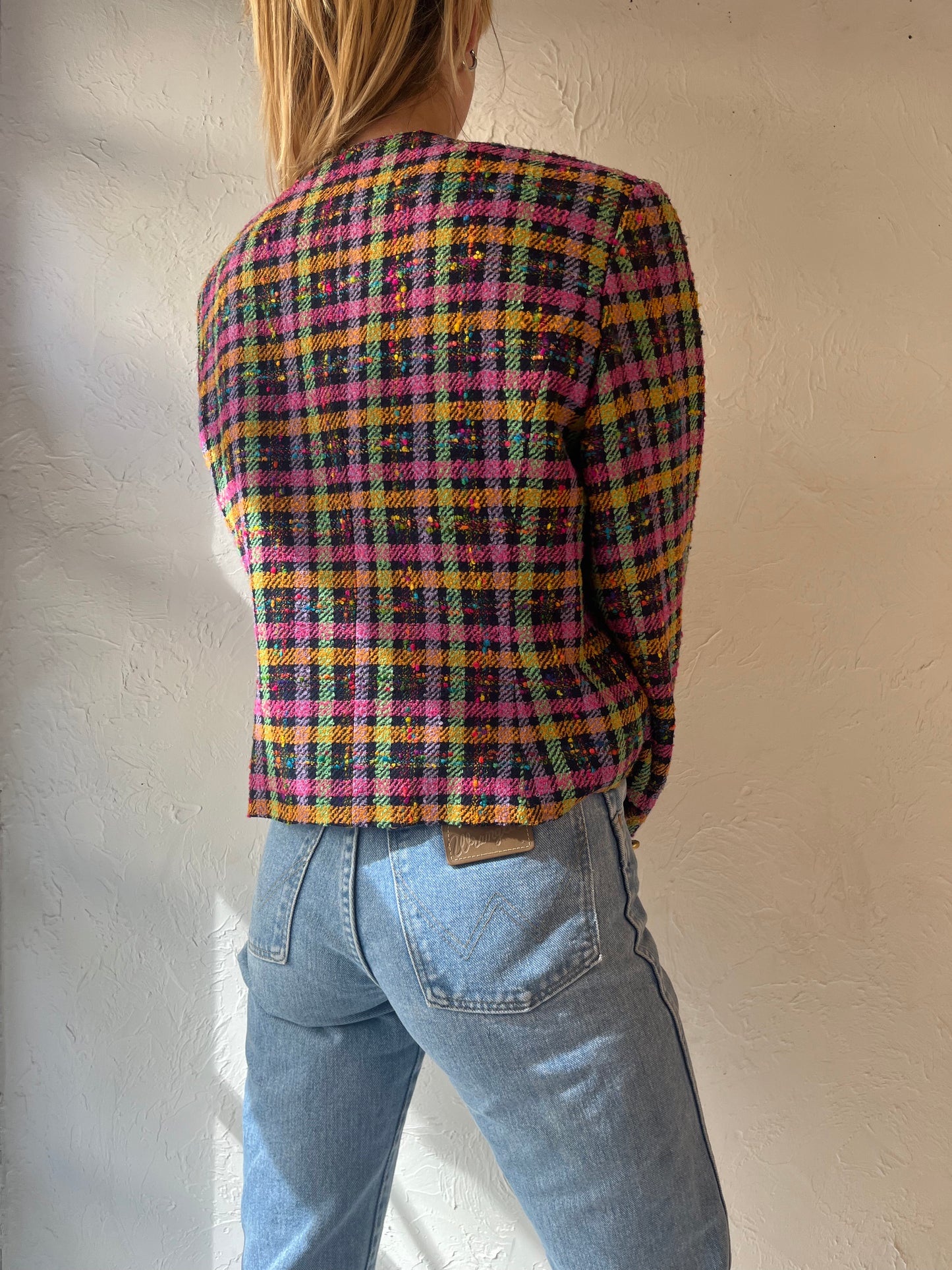 90s 'Studio J' Rainbow Tweed Jacket / Medium